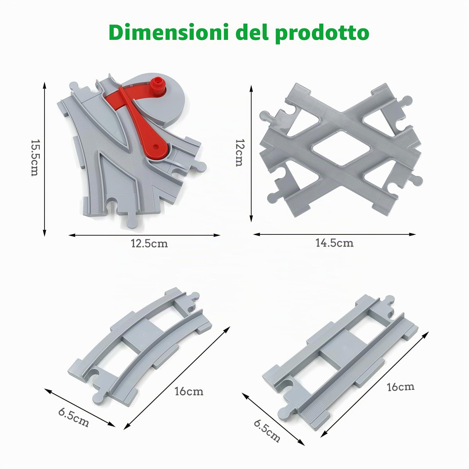Cabeeskii Treno binari ferroviari giocattolo, Set di binari per costruzioni composto da binari incrociati diritti e curvi, compatibile con il leader di mercato da 2 anni (57PCS)