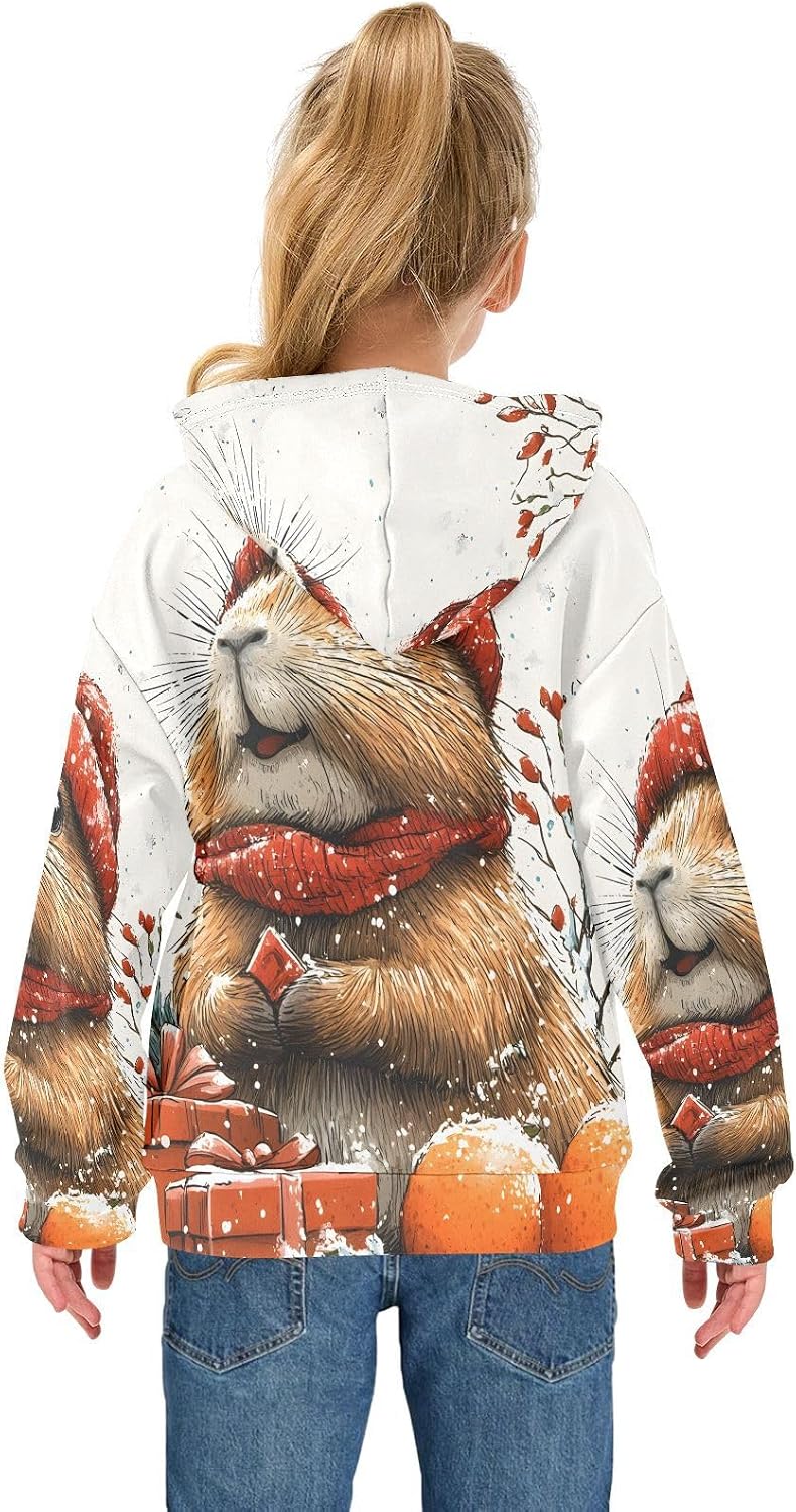 ALAZA Christmas Squirrel Hoodies Sweatshirt for Boys Girls Kids Hooded Pullover Top