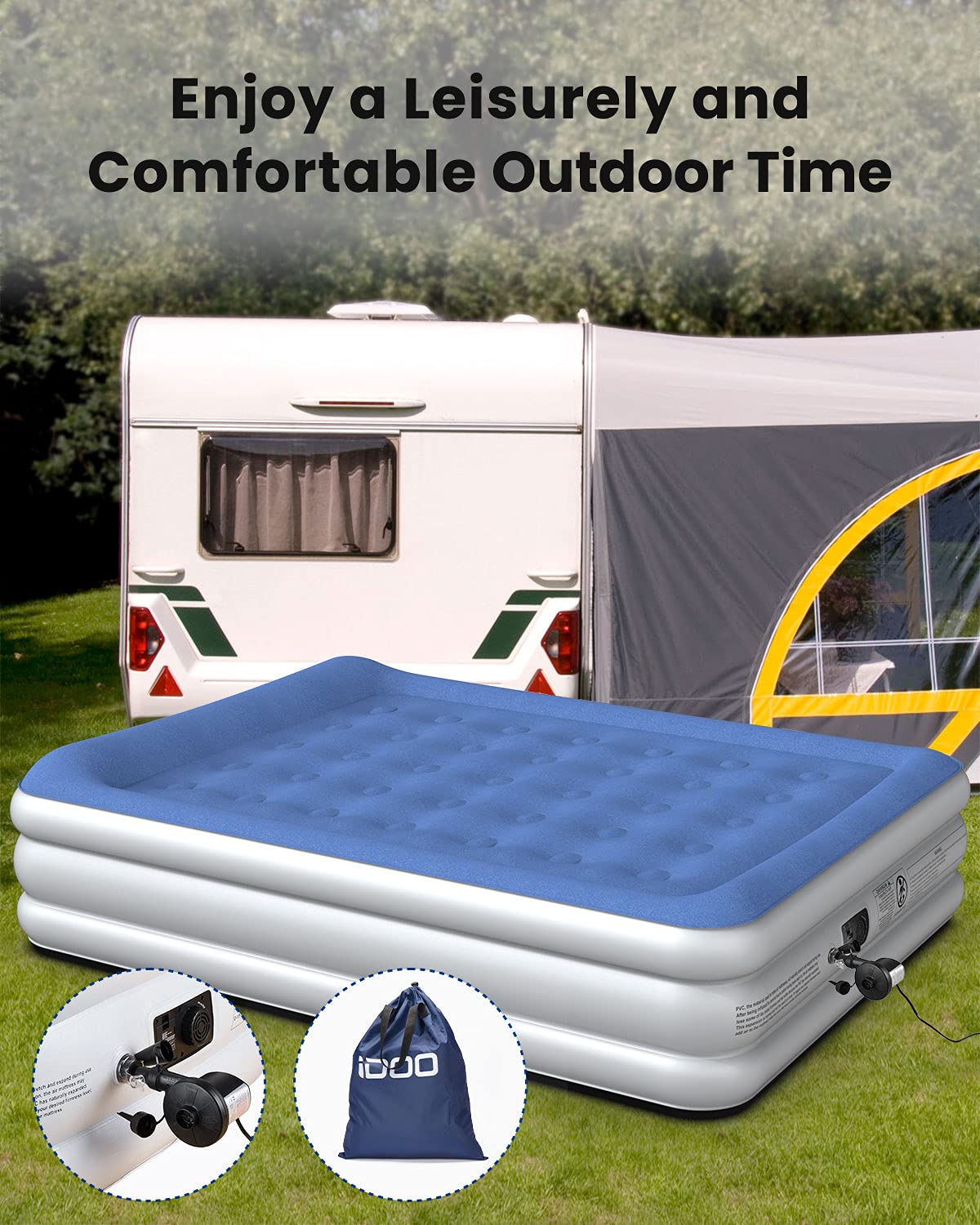 iDOO King Size Air Bed, Inflatable bed with Integrated Pillow