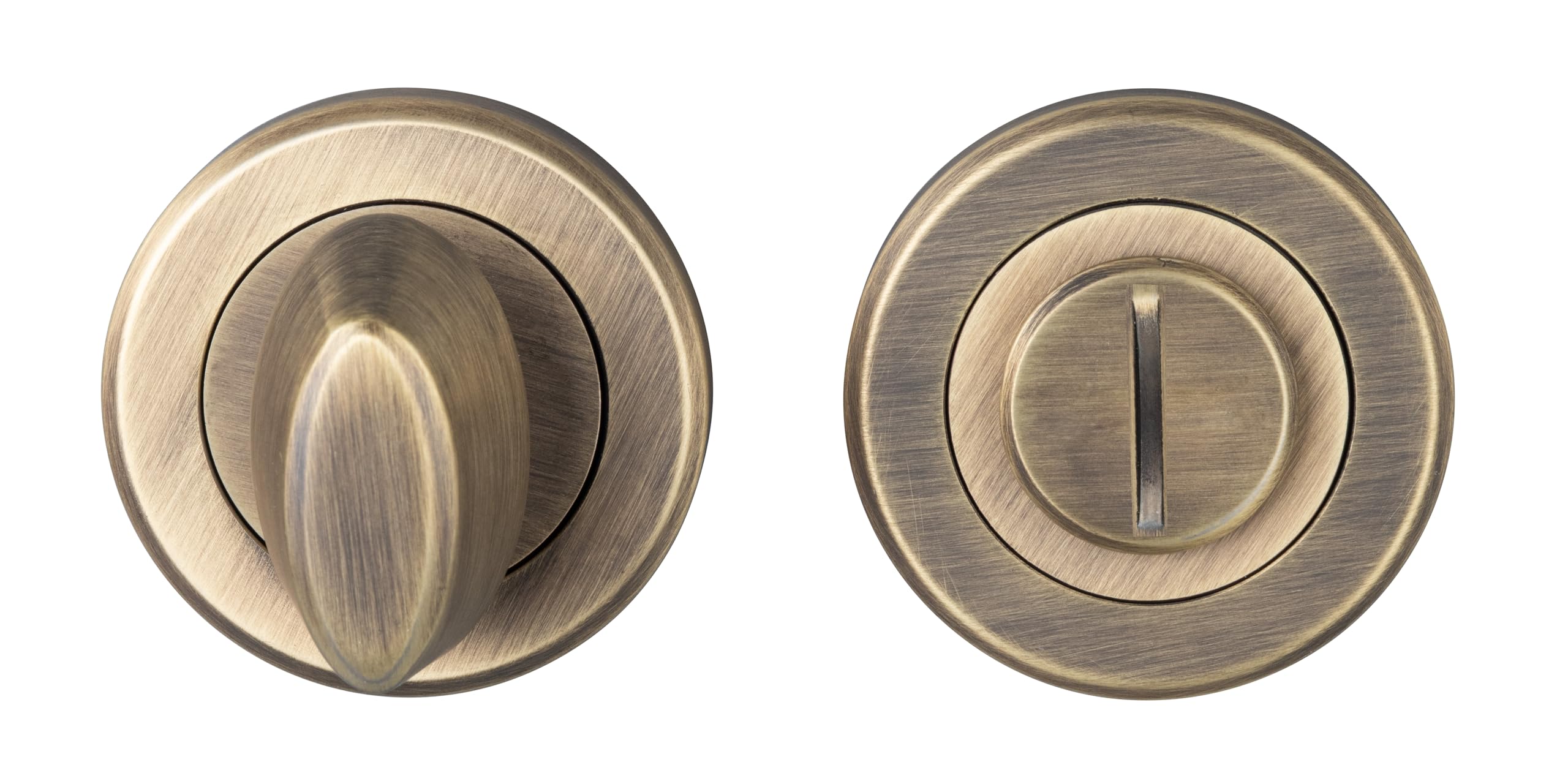 Kooples Hardware Thumbturn and Release on Rose for Bathroom WC Door Brushed Privacy Lock with Emergency Access (Antique Brass, Retail Packaging) — image 1