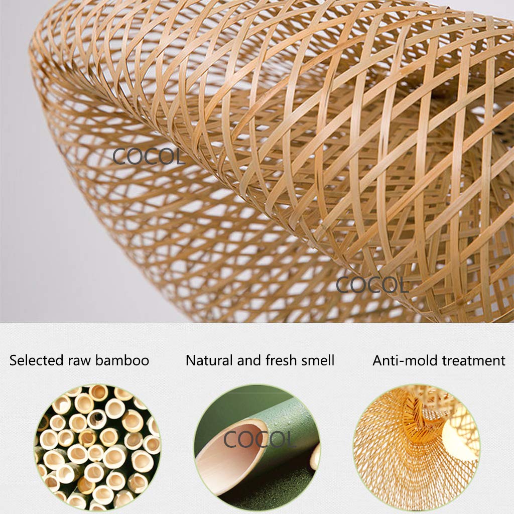 COCOL Vintage Rattan Lampe Wohnzimmer Pendelleuchte E27 Hängeleuchte Bambus Retro Deckenlampe Industrial Lampen Pendellampe Design Höhenverstellbar Kronleuchter Esszimmer Studie Cafe Leuchten,80cm