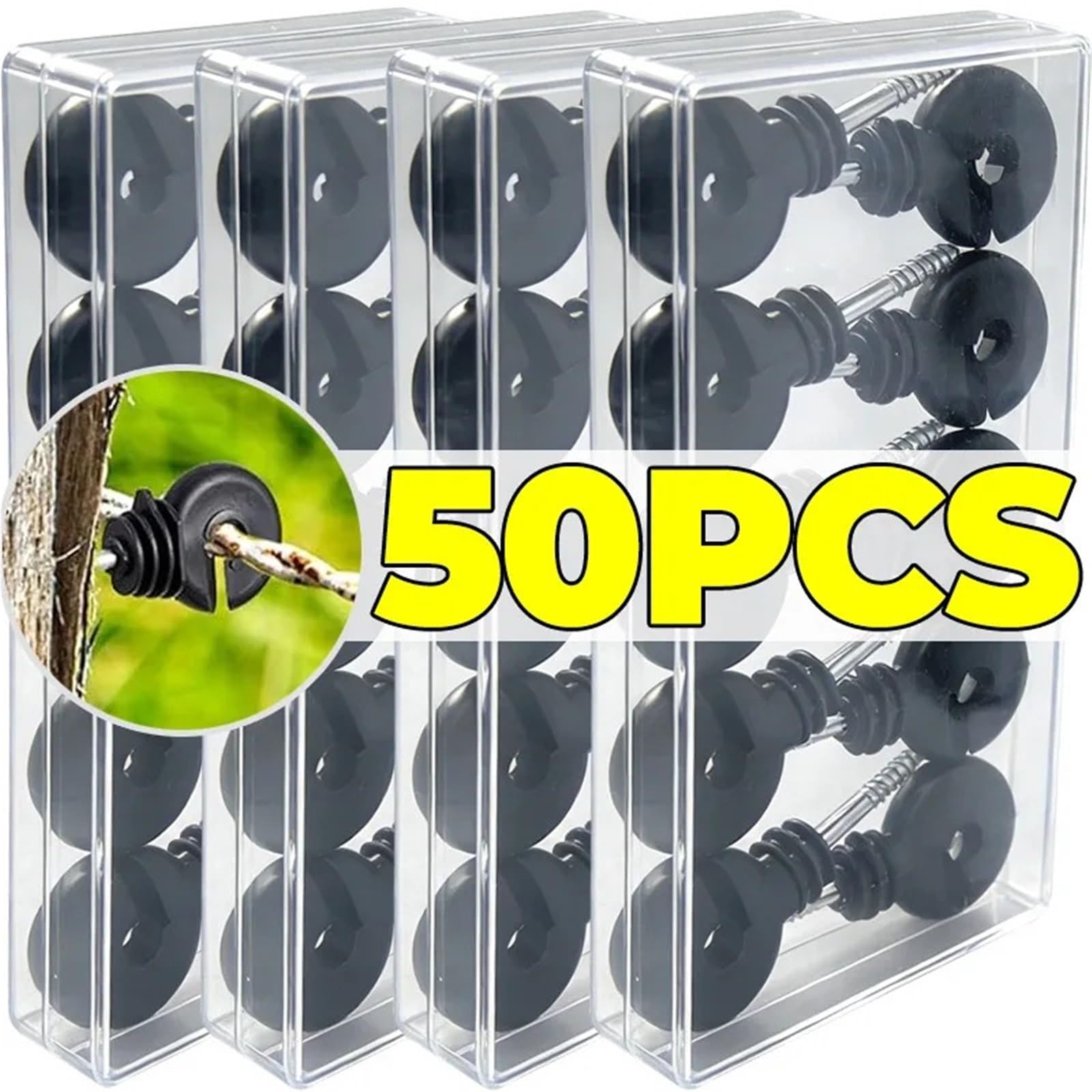 Isolatori Per Recinto Elettrico Anello isolante for recinzione elettrica nera, vite con punta autofilettante, chiodo for agricoltura ranch, fissaggio degli strumenti di filo(50PCS)