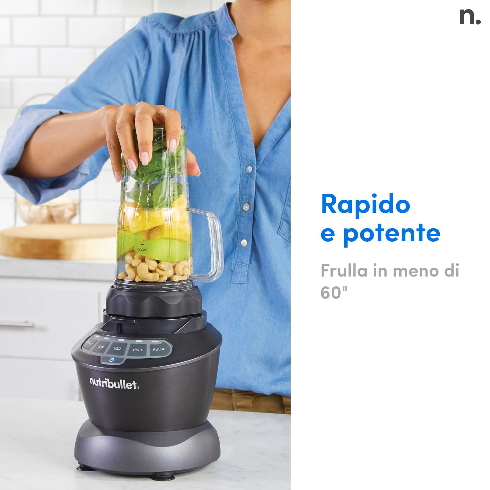 nutribullet Full Size Blender Combo, Frullatore Elettrico, Tritatutto Multifunzione, Professionale, Con Tre Bicchieri di cui uno da 1,8 L Senza BPA, Potenza 1200 Watt, NBF500MB