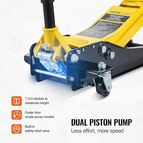 Miniatura 22 de VEVOR Gato de piso de perfil bajo, 2.5 toneladas, acero resistente, bomba de elevación rápida de doble pistón, rango de elevación de 3.64 - 19.49