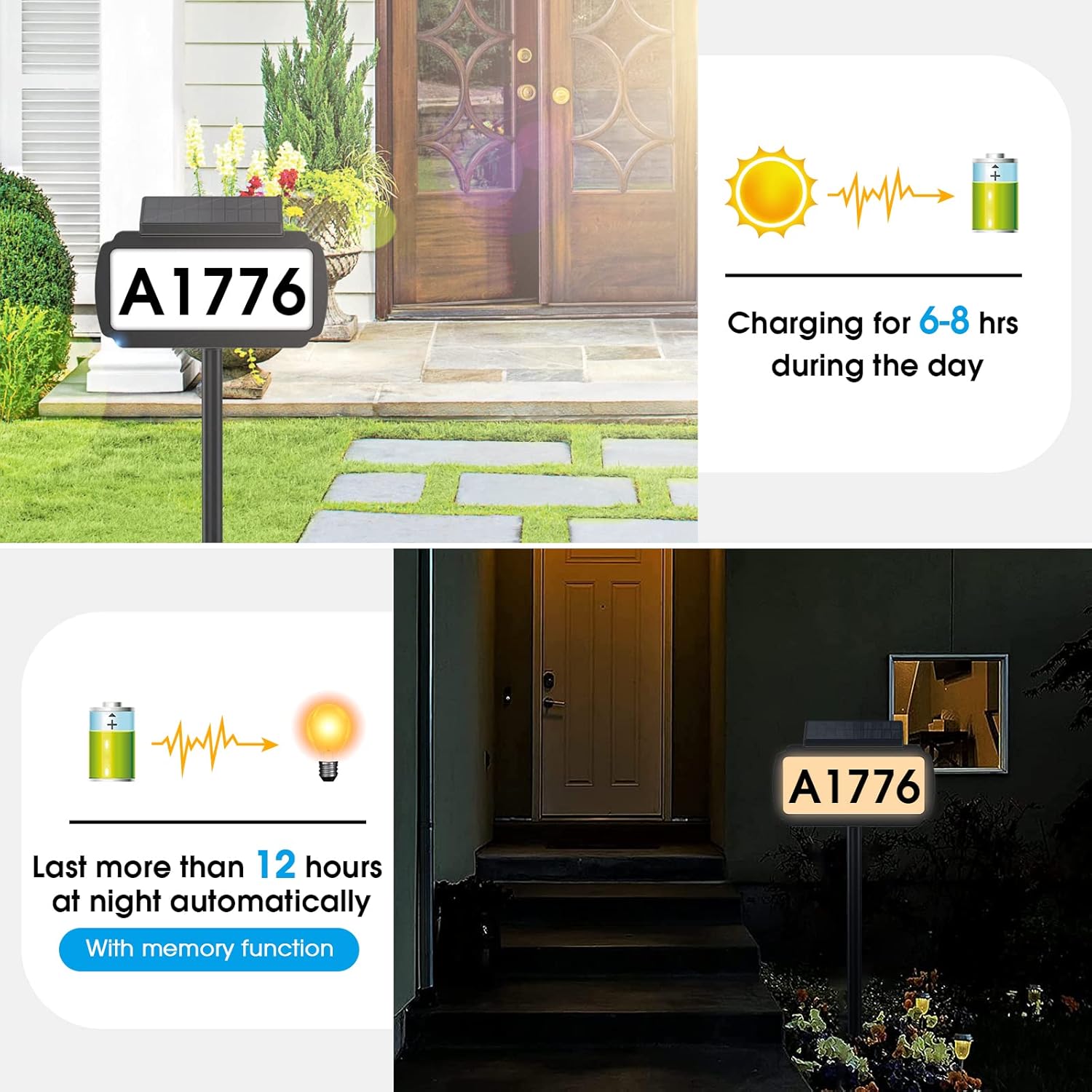 Solar Address Sign House Number for Outside Plaque Modern IP65 Waterproof LED Lighted Address Numbers for House Number signs for Yard Street (3 Color)