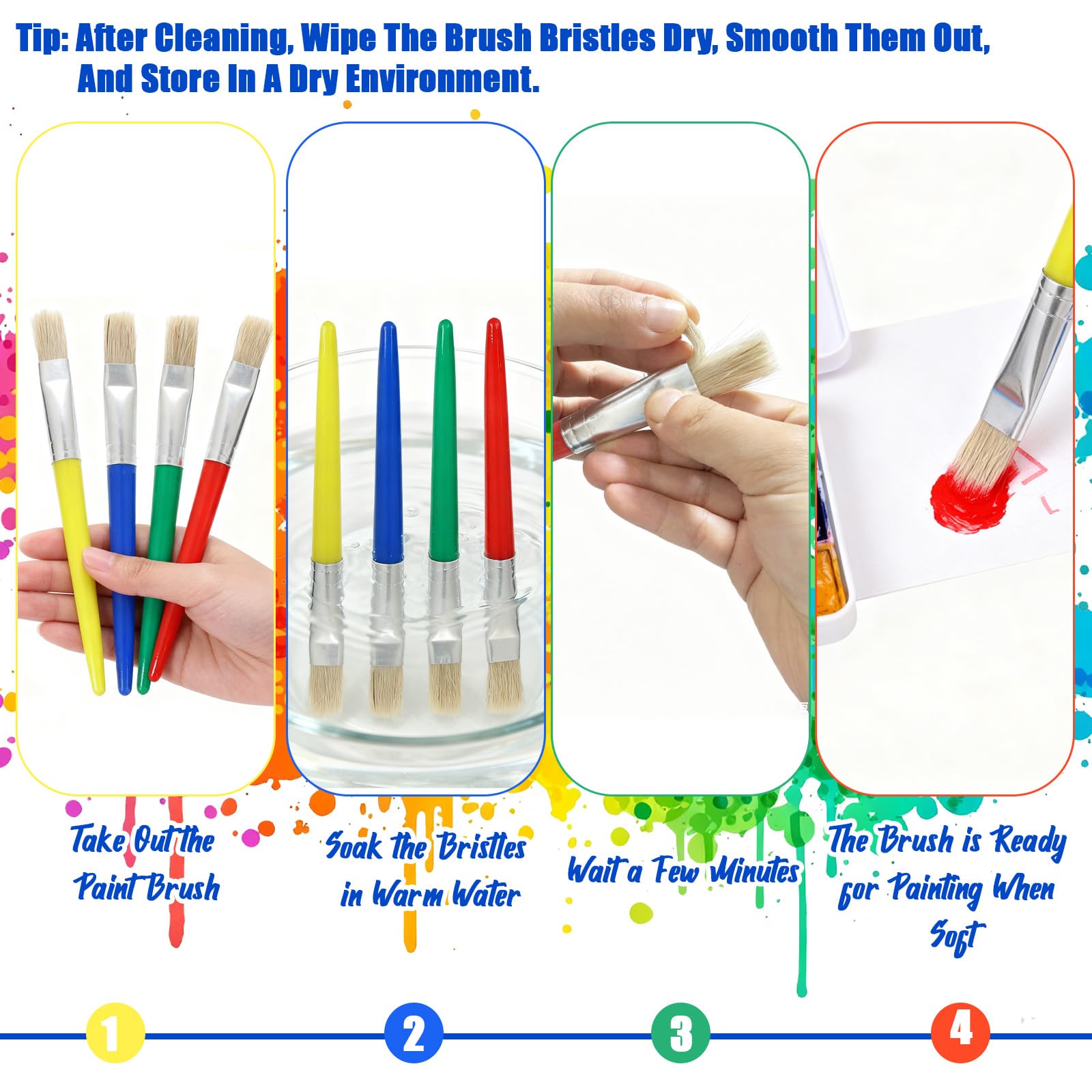 48 Pcs Paint Brushes for Kids Bulk Paintbrushes Set Large Chubby Round and Flat Brushes for Acrylic Painting Oil Watercolor Washable Paint