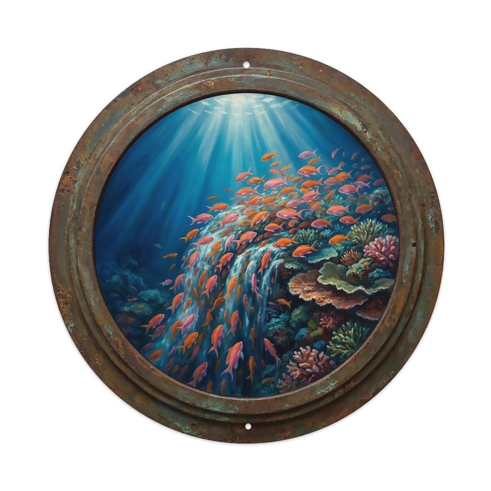 Vintage Porthole Anthias Cascade Ship Window Undersea Deep Sea Metal Tin Sign