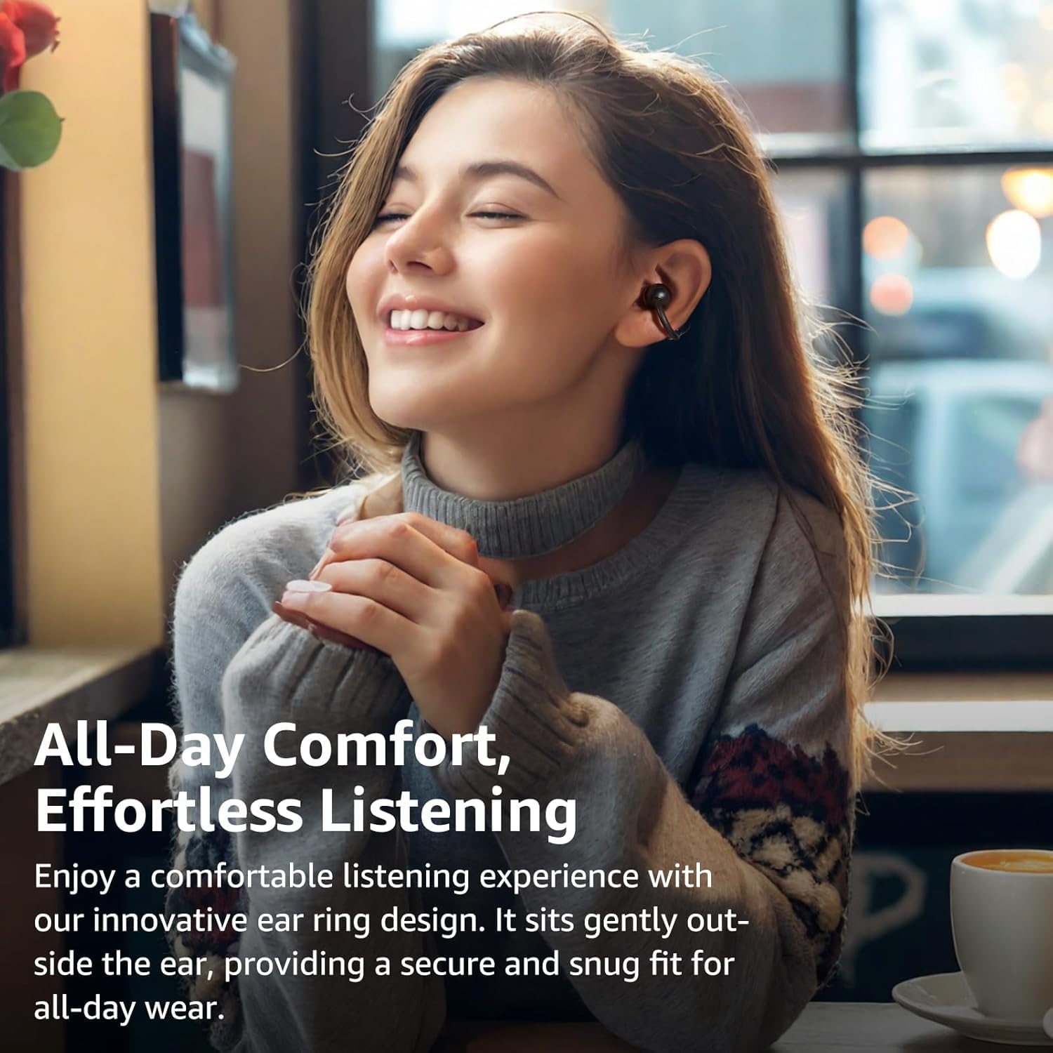TOZO Openearring kabellose Bluetooth 5.4-Kopfhörer,personalisierbare EQs per APP,40 Std Akkulaufzeit,Typ-C und IPX5,LED-Display,ultraleichter Clip 5.1g,ideal für Büro,Anrufe und Sport,Dunkel Schwarz