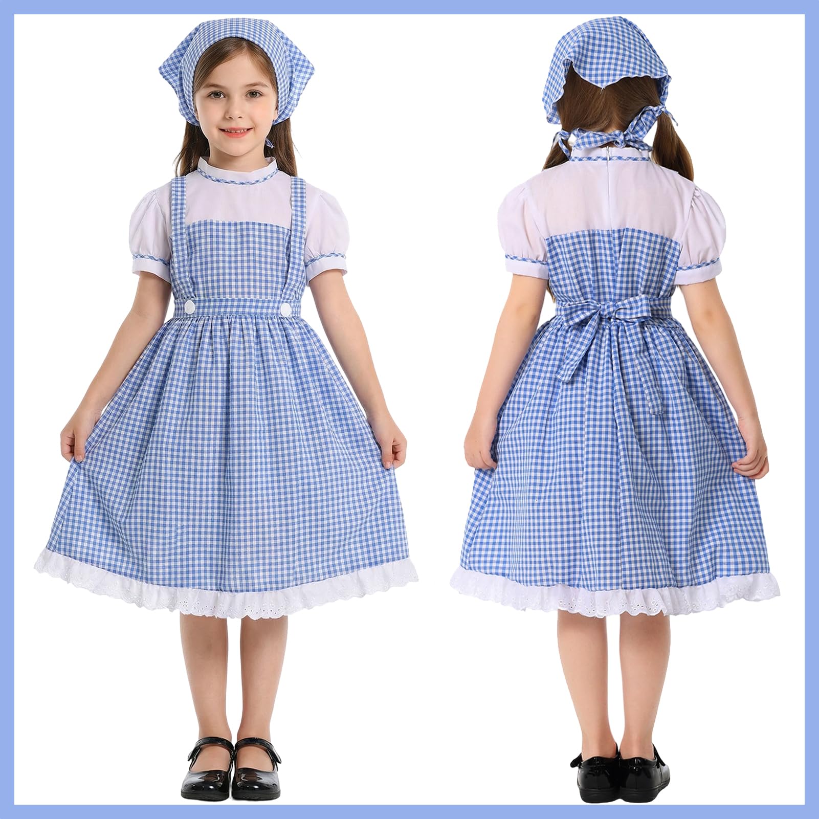 Raveparty Girls Blue Gingham Dress, Book Character Costumes for Girls World Book Day Costumes (Blue, M) - Image 3