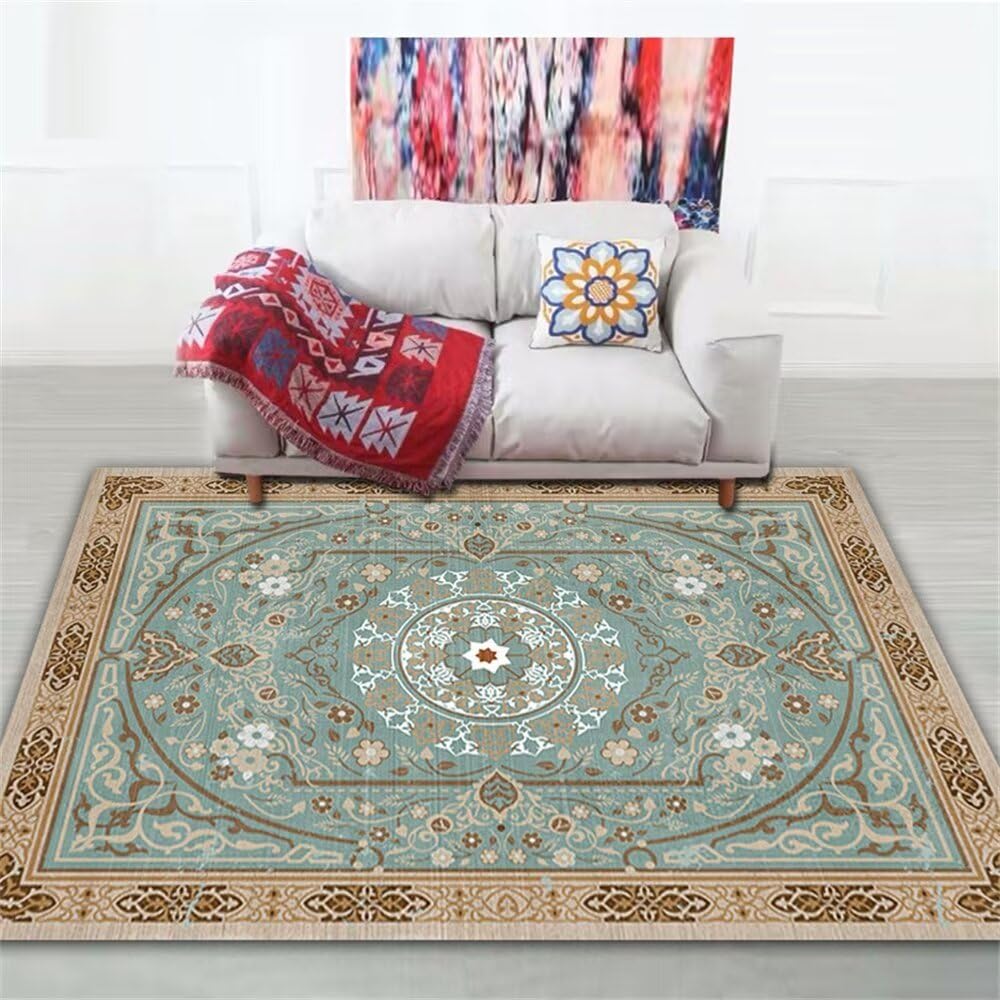 Tapis de bureau 200x300cm bleu rétro à motif floral flou pour salon