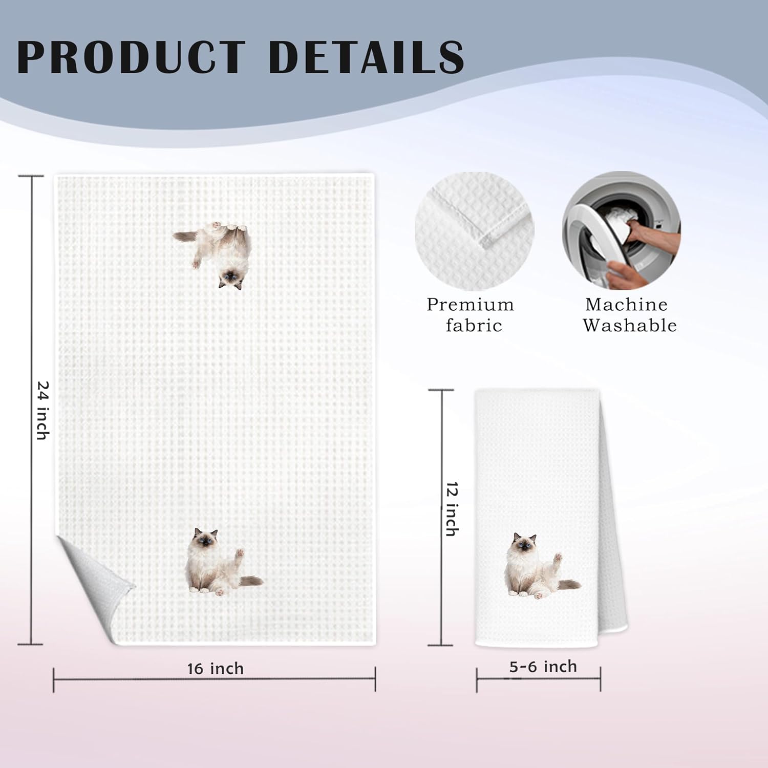 Funny Ragdoll Cat Kitchen Towels, Cat Lover Mom Gifts Dish Tea Towels for Kitchen Decor, Cute Kitty Kitten Decorative Hand Towel Bathroom Decor, 16x24 Inch Set of 2 - Image 7