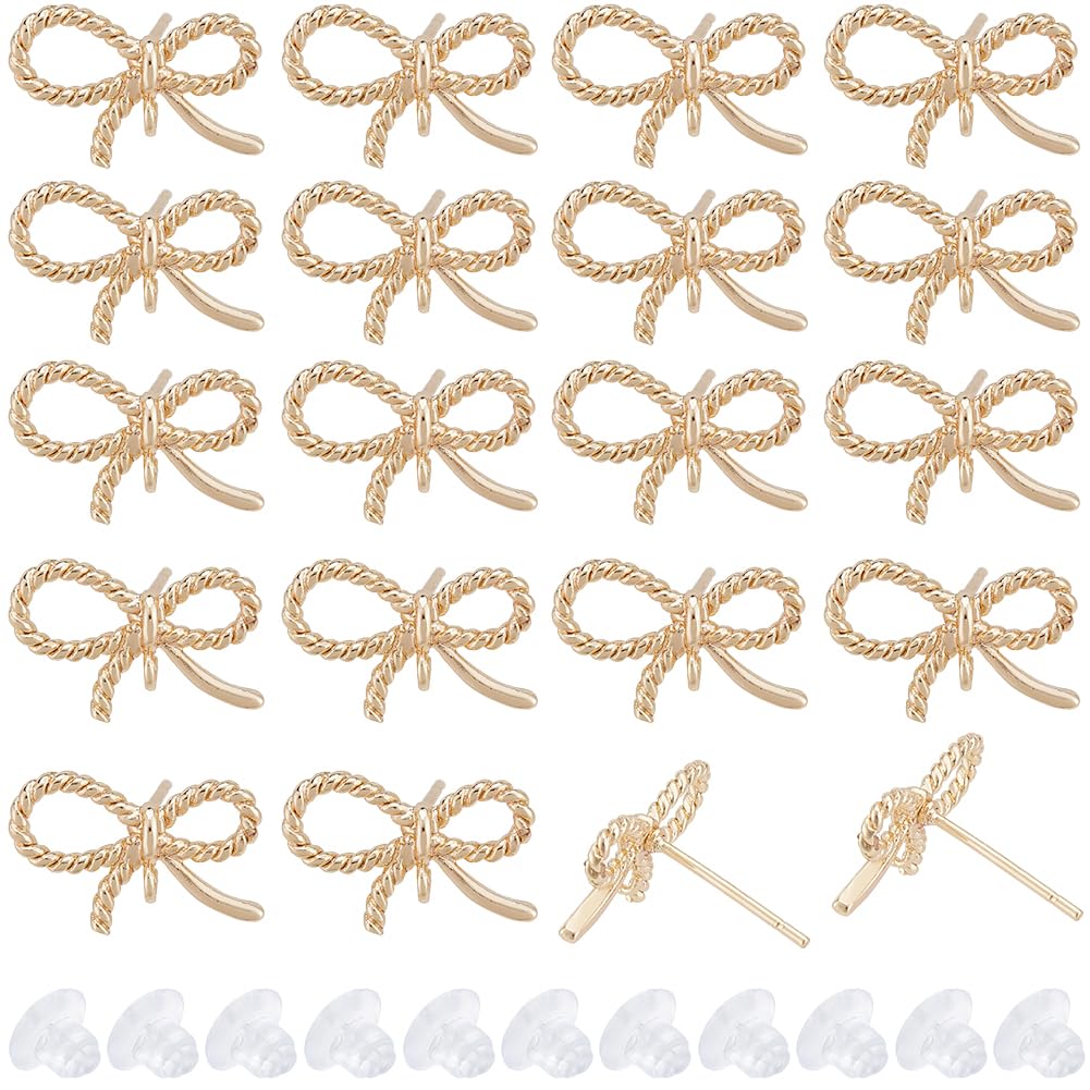 SUNNYCLUE 1 Box 50Pcs Real 18K Gold Plated Post Earring Findings Bowknot Earrings Findings Earring Stud with Hole Stud Earrings for Jewelry Making Accessories DIY Dangle Earrings Supplies Women