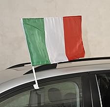 2 Italy Flags with Rod Support for Car 30 x 45 cm Italian National Team Durable Fabric