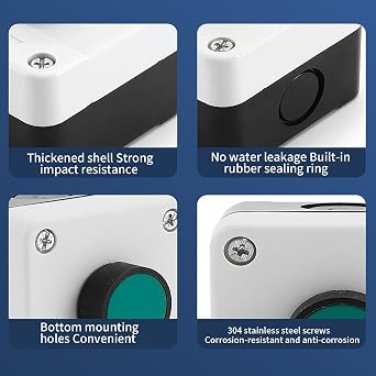 Push Button Switch Box, Doorbell Replacement Wired Button & Gate Opener Control, ABS Weatherproof Green One Button, for Exit, Garage, and Exterior Door Access