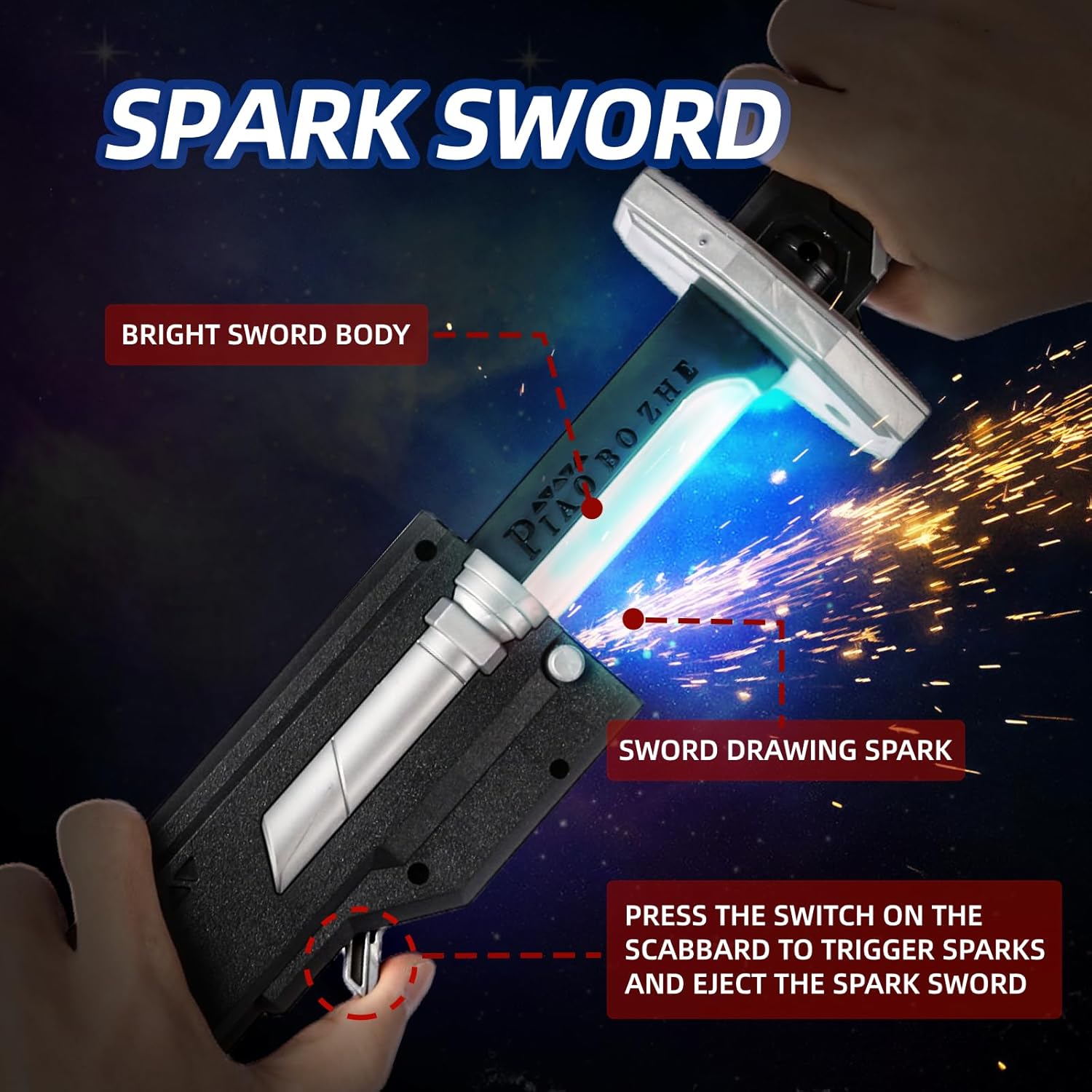 Spark Sword 17.3inch Light Up Sword with Mist Effect, Motion-Activated Sound, RGB Blade & Spare Flint- Perfect for Cosplay - Image 3