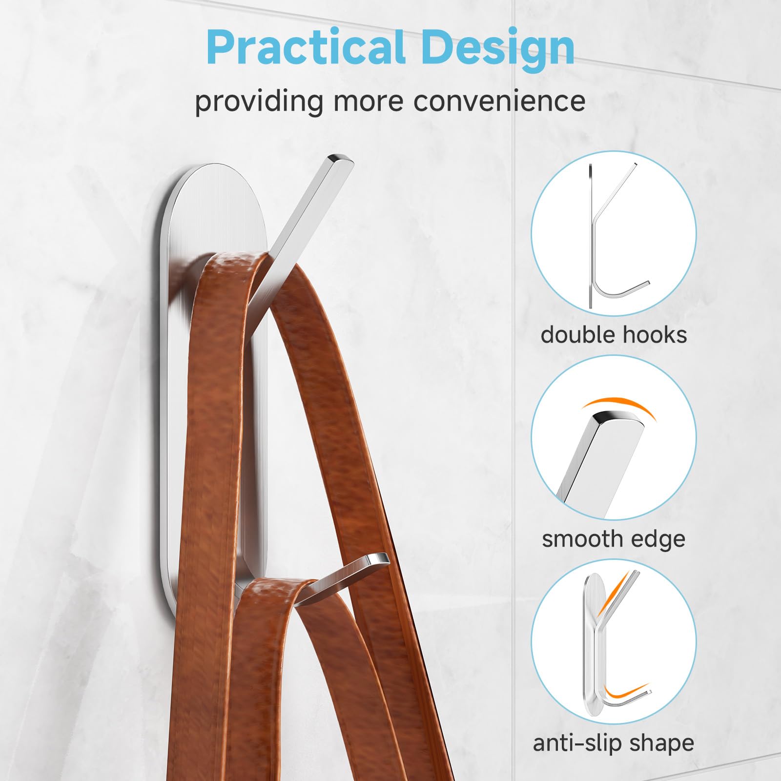 Alyvisun 5 Piezas Ganchos Adhesivos para Pared, Colgadores Adhesivos Resistentes de Acero Inoxidable, Ganchos de Pared sin Taladrar, Colgador Toalla para Baño Cocina Armario (Plata)