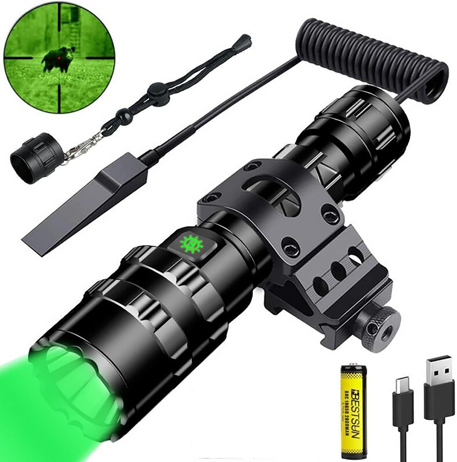 DUCOS Green Hunting Torch 350 Yards Green Light Tactical Torch Super Bright Hunting Light 5 Modes Waterproof Weapon Light Pressure Switch Battery Include