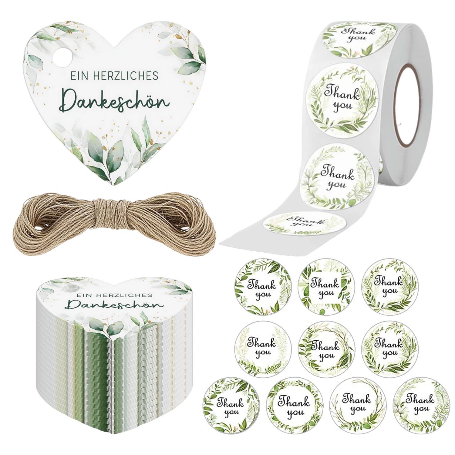Ubsiuh Green 100 Labels And 500 Sealing Stickers, Love Thank You Tags, Gift Decorative Tags, Packaging Envelope Sealing Stickers.
