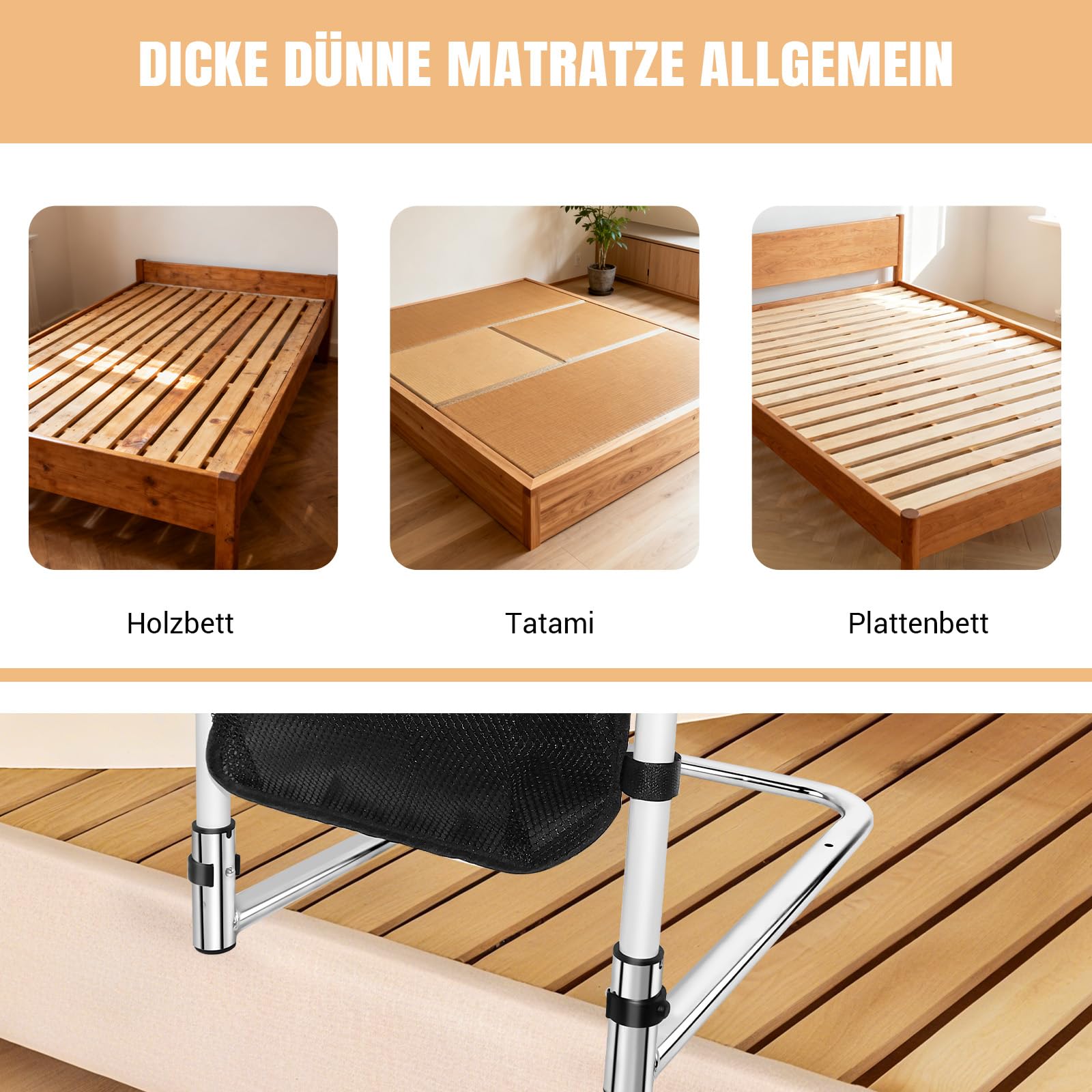 HSHa Barrera de cama para adultos mayores, bolsillos de almacenamiento y asas laterales reforzadas, protector de cama, ayuda de movilidad ideal para personas mayores, personas con discapacidad y