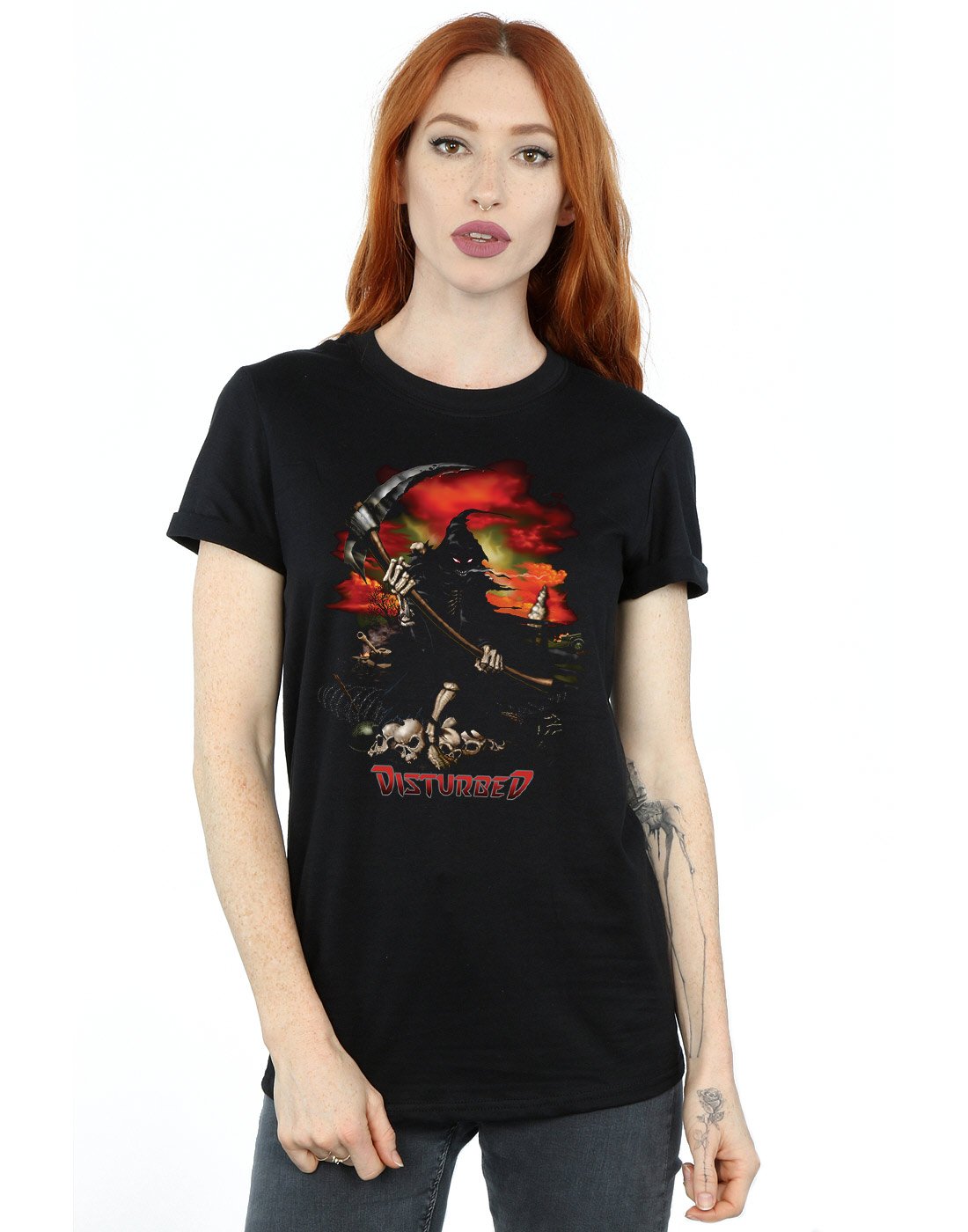 Absolute Cult Women's Black Disturbed Battle Grounds Boyfriend Fit T-Shirt Small