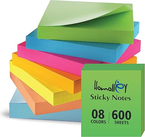 (8 blocs) Notas adhesivas de 3 x 3 pulgadas, 75 hojasbloc, bloc de notas autoadhesivas, 8 almohadillas súper adhesivas de colores brillantes,