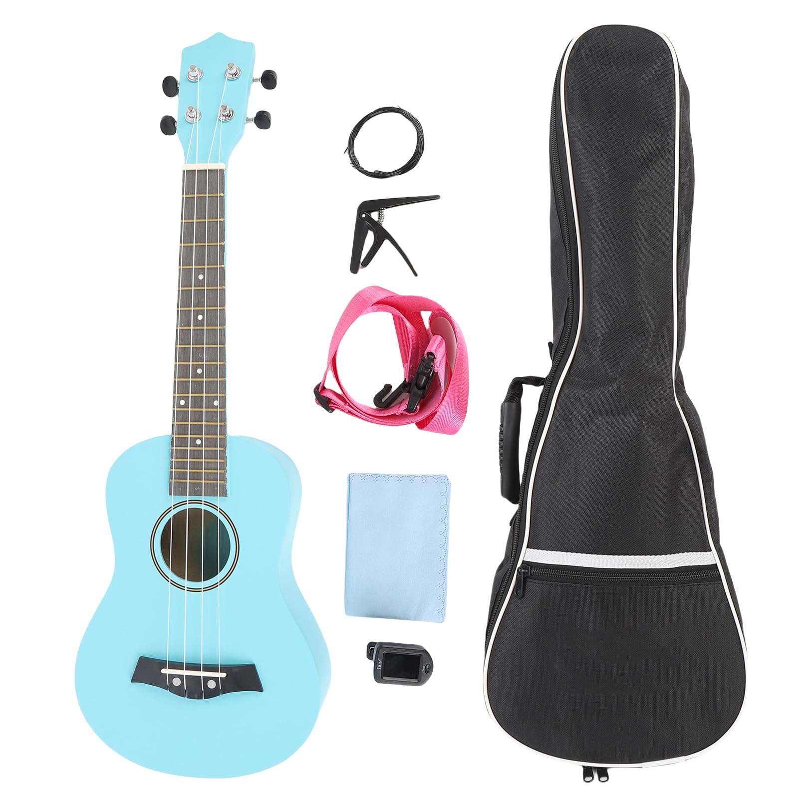Kadimendium Kit Iniziale per Ukulele Ukulele in Tiglio da 61 Cm con Accordatore Digitale e Accessori per Principianti