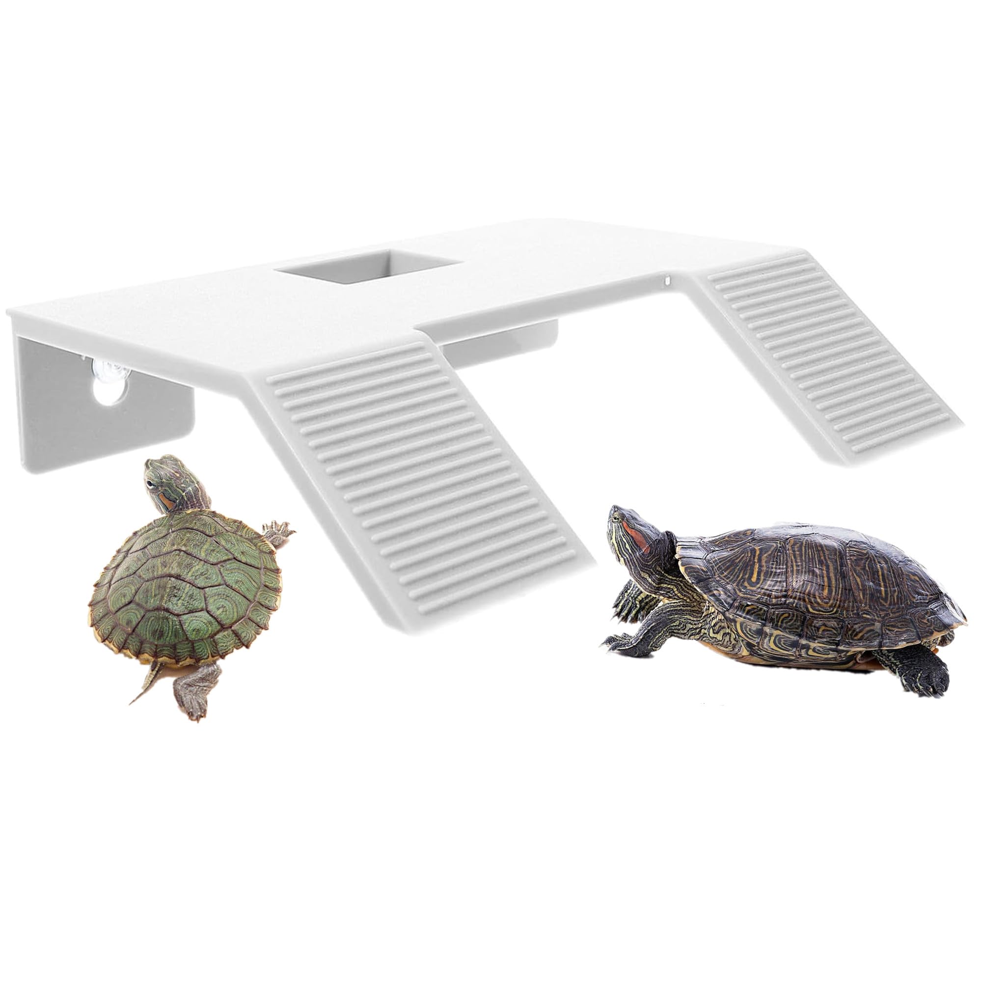 Large Turtle Resting Basking Platform, Double Ladder Plastic with Feeding Box,Tortoise Tank Climbing Terrace for Frog Terrapin (Small,White)