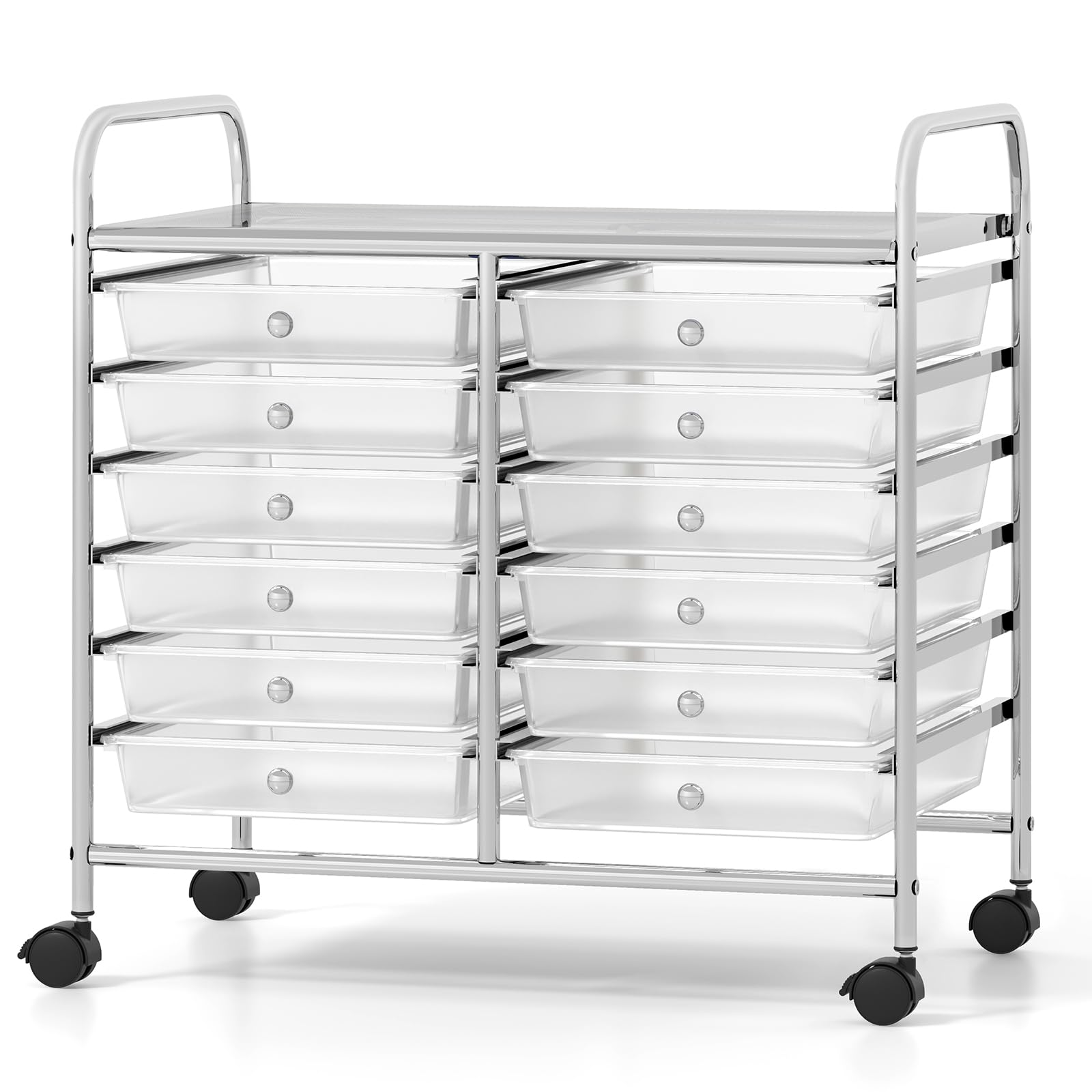 GIANTEX Carro de Almacenamiento con 12 Cajones Plásticos, Cajonera con 4 Ruedas 360°, 2 Bloqueables, 64 x 38 x 62 cm, Carrito Auxiliar para Salón, Cocina, Baño (Transparente)