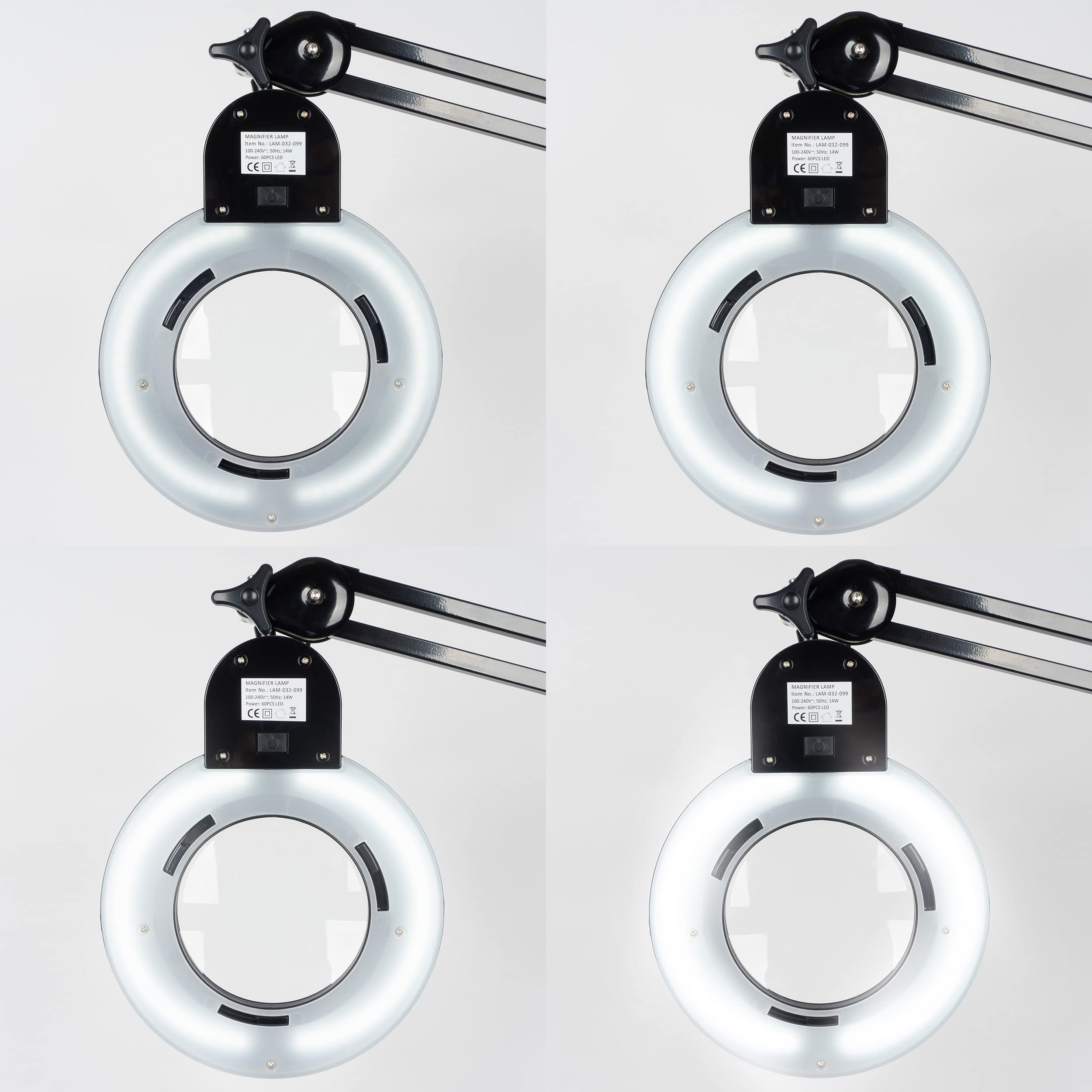 SEMPLIX Lampa stołowa LED z lupą, zacisk stołowy z regulacją wysokości (60 diod LED, soczewka 127 mm, 4-krotne ściemnianie) (czarna)