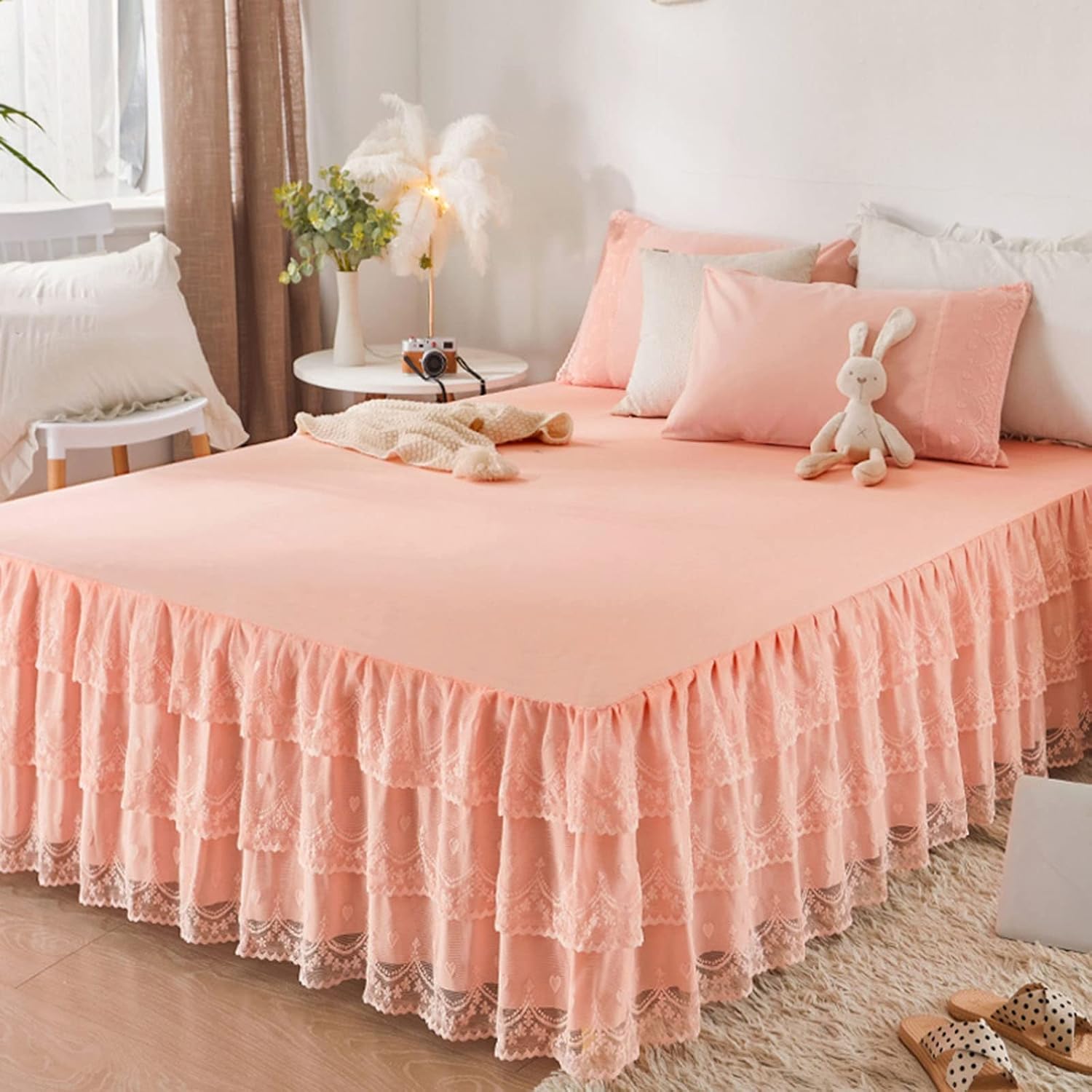 Konsilsa Lace Bed Skirt, Queen King Size Single Size Bedspread Decorate Solid Color Coverlet Pleated Dust Ruffle Wrinkle and Fade Resistant (Color : E, Size : 180x220cm(71x87inch))
