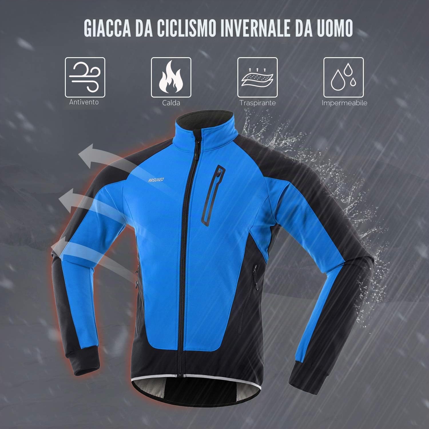 Lixada Uomini Ciclismo Giacca Impermeabile Antivento Termico Pile Ciclismo Jersey MTB Bicicletta Equitazione Corsa Autunno Inverno Giacca Cappotto Adatto per Ciclismo Corsa Alpinismo