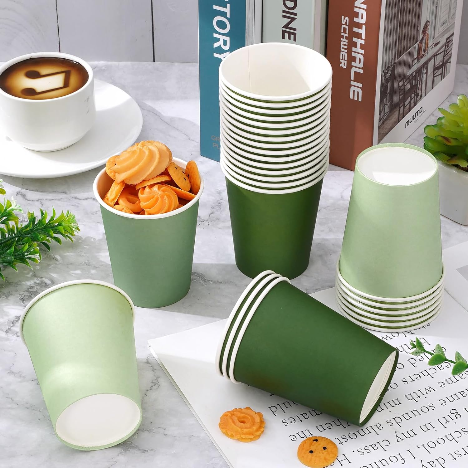 AnyDesign 100Pcs Sage Green Paper Cups 9oz Spring Disposable Coffee Cup Gradient Color Beverage Drink Party Cup for Cold Hot Drinks for One Lucky Duck Wedding Birthday Bride Baby Shower Party Supplies - Image 4
