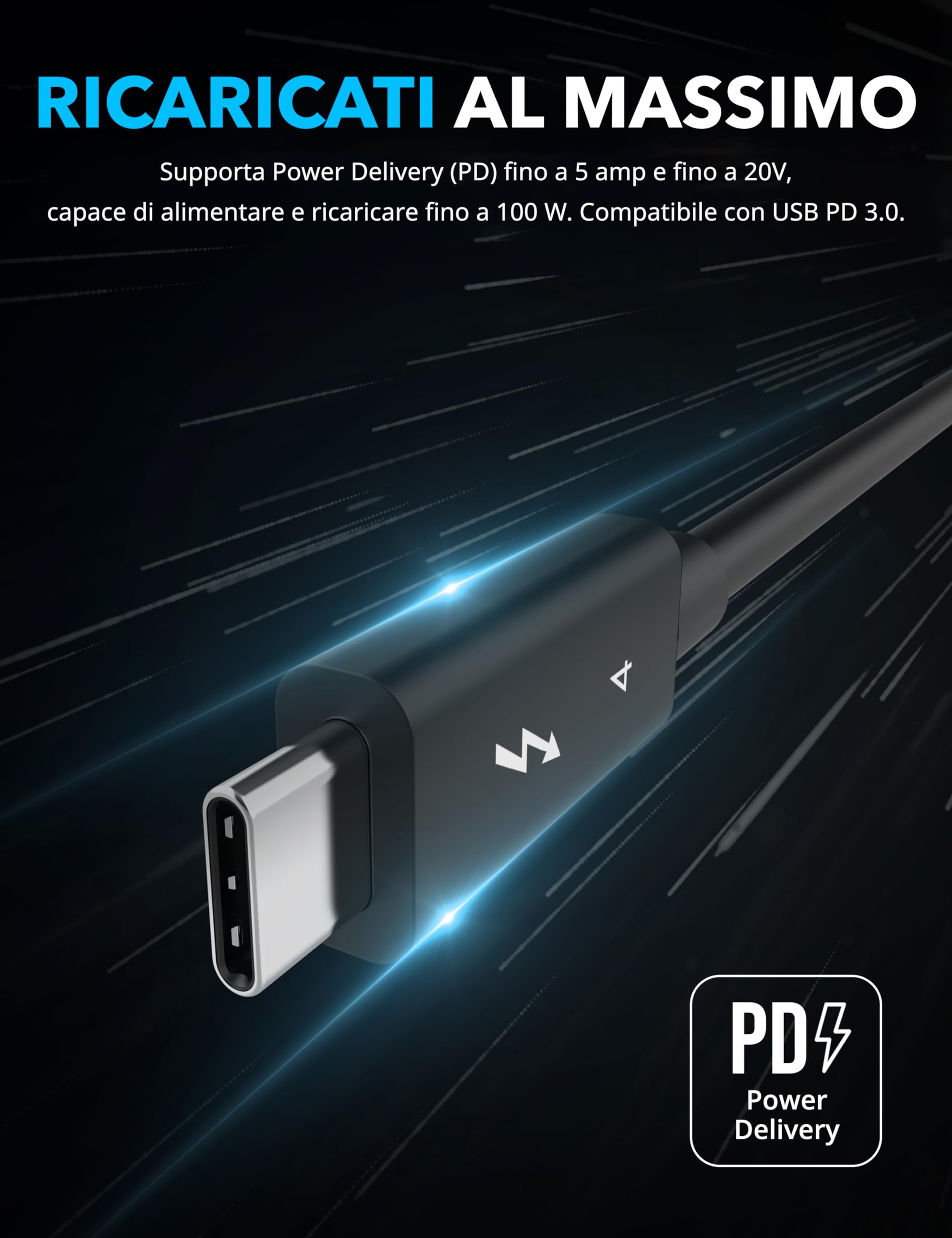 SABRENT Cavo Thunderbolt 4 USB Type C [Certificato] 2 m | 40 Gbps | Ricarica da 100W | E-Mark Chip | PD supporta | per MacBook, Laptop, Dock | NERO [CB-T4M2]