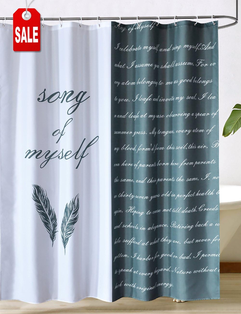 Fabric Shower Curtain for Bathroom, Hotel Quality, Black and White, Waterproof Machine Washable