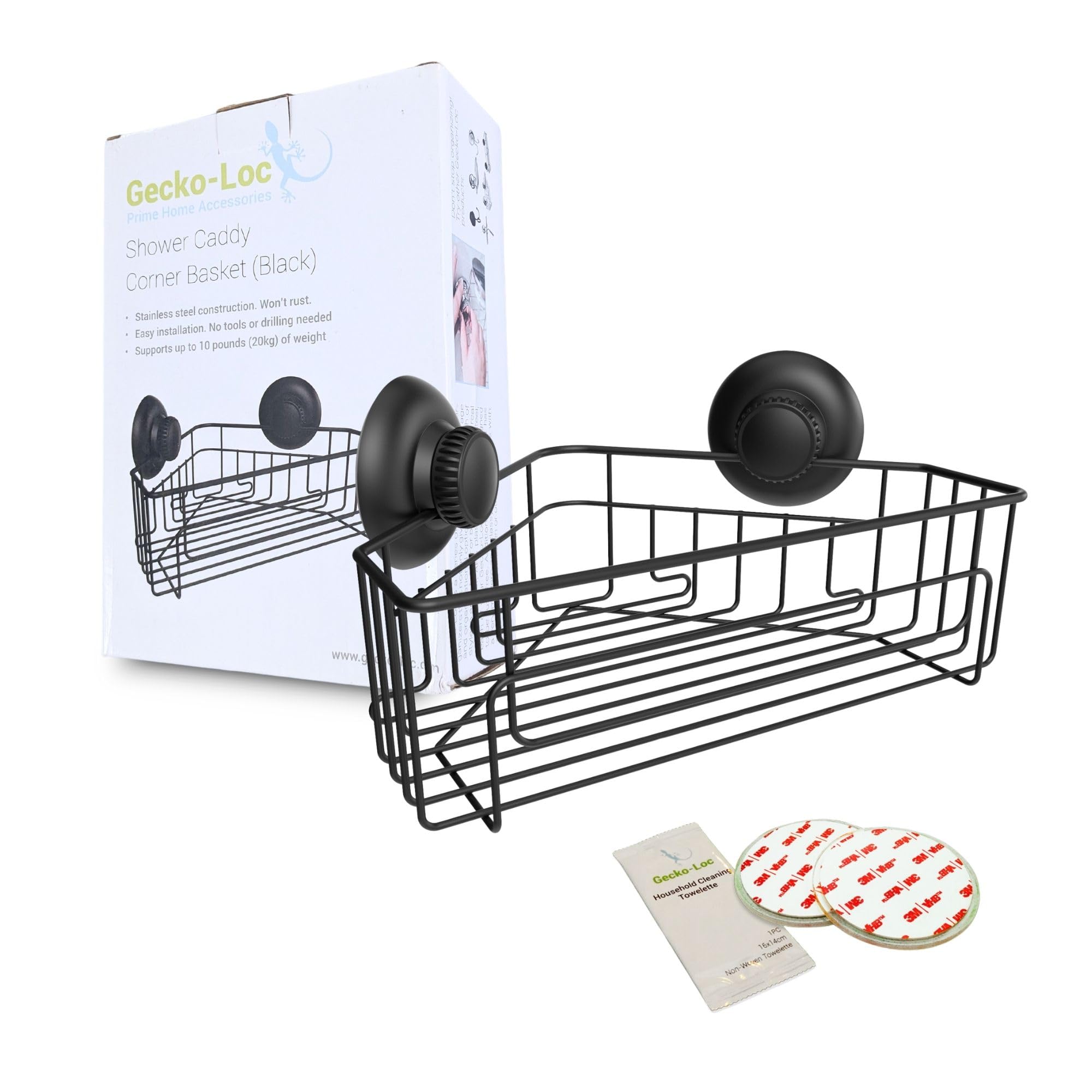 Gecko-Loc Corner Bathroom Shower Caddy shelf organizer suction cup wall storage basket - bath kitchen shampoo accessories shelves