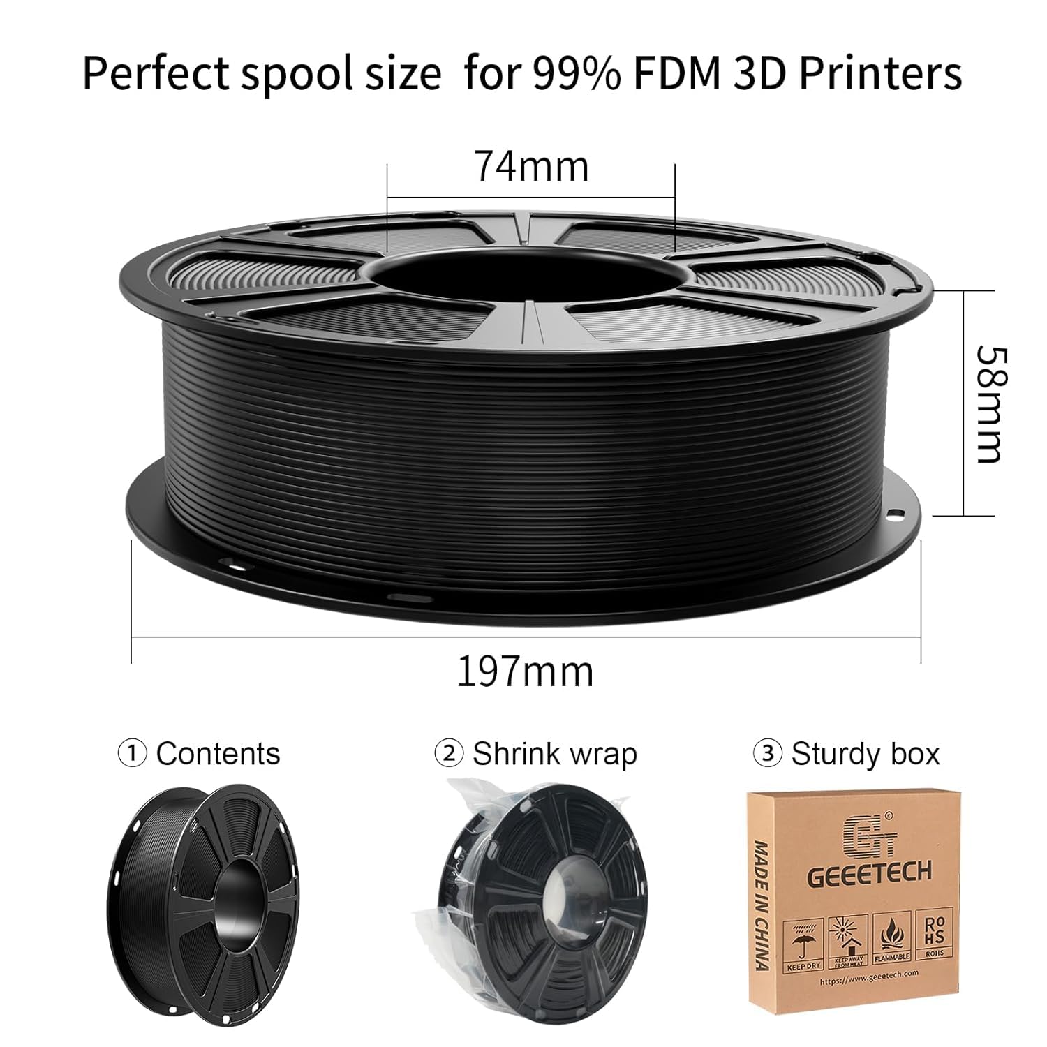 GEEETECH Filamento PLA 1.75mm Nuevo Negro