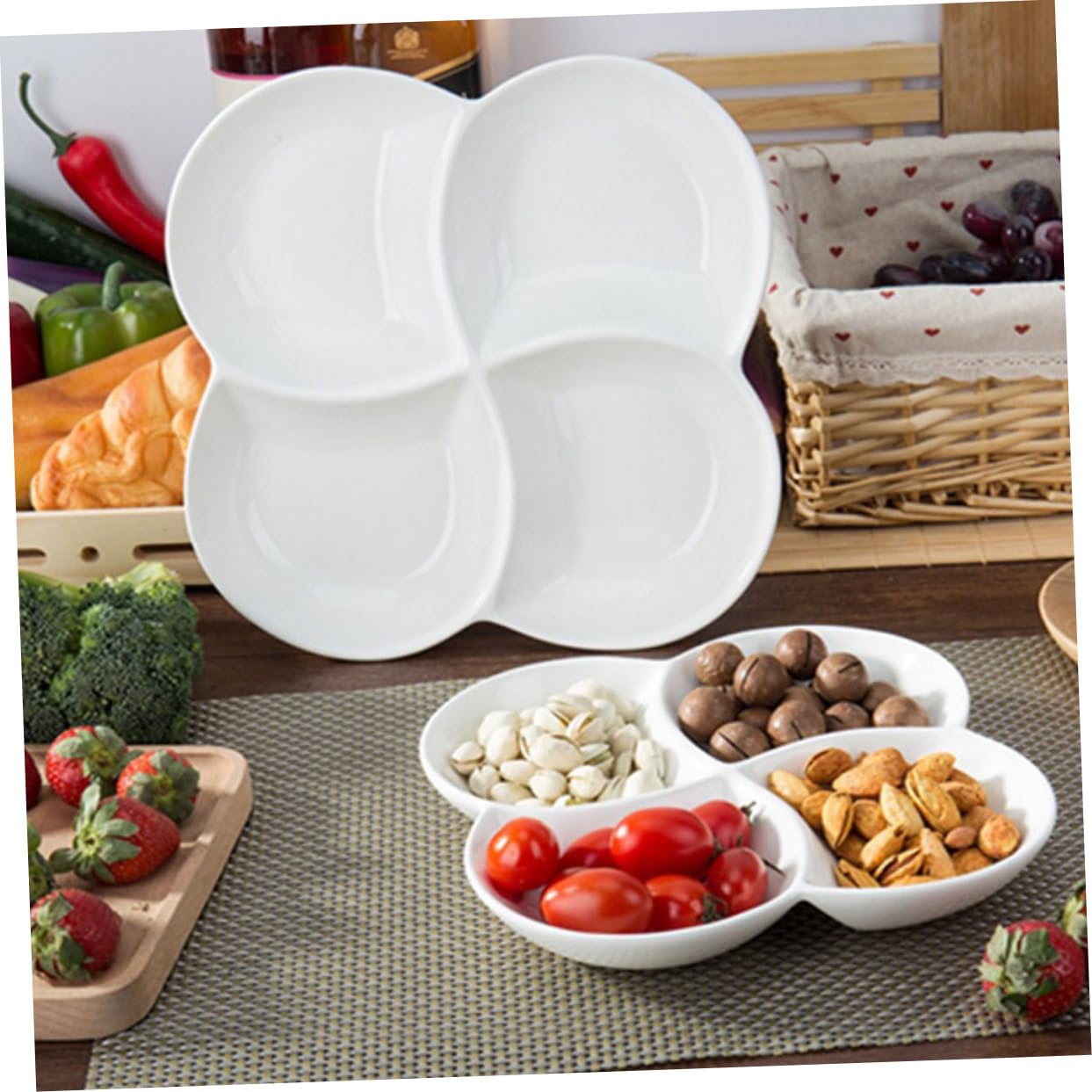 Assiette de Service à 4 Compartiments en Céramique Blanche