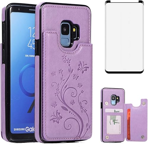 Miniatura 1 de Funda de teléfono para Samsung Galaxy S9 con protector de pantalla de vidrio templado, tarjetero con soporte para tarjetero, soporte con tapa de