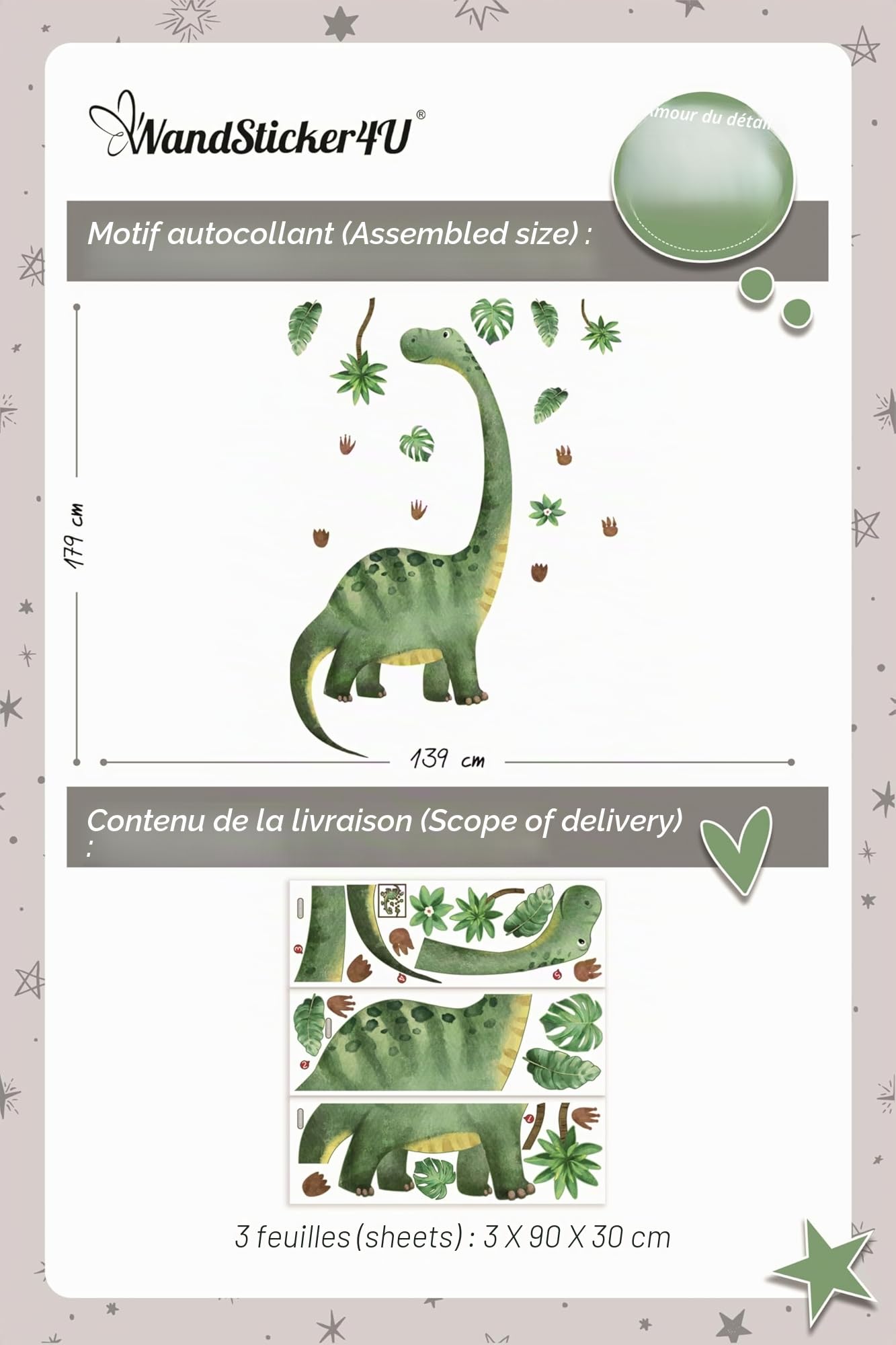 WandSticker4U®- Grand stickers muraux DINOSAURE enfant (139x176 cm) I Autocollant mural enfant dinosaure animaux jungle I Déco murale chambre garçon fille bébé enfants, salle de jeux, crèche