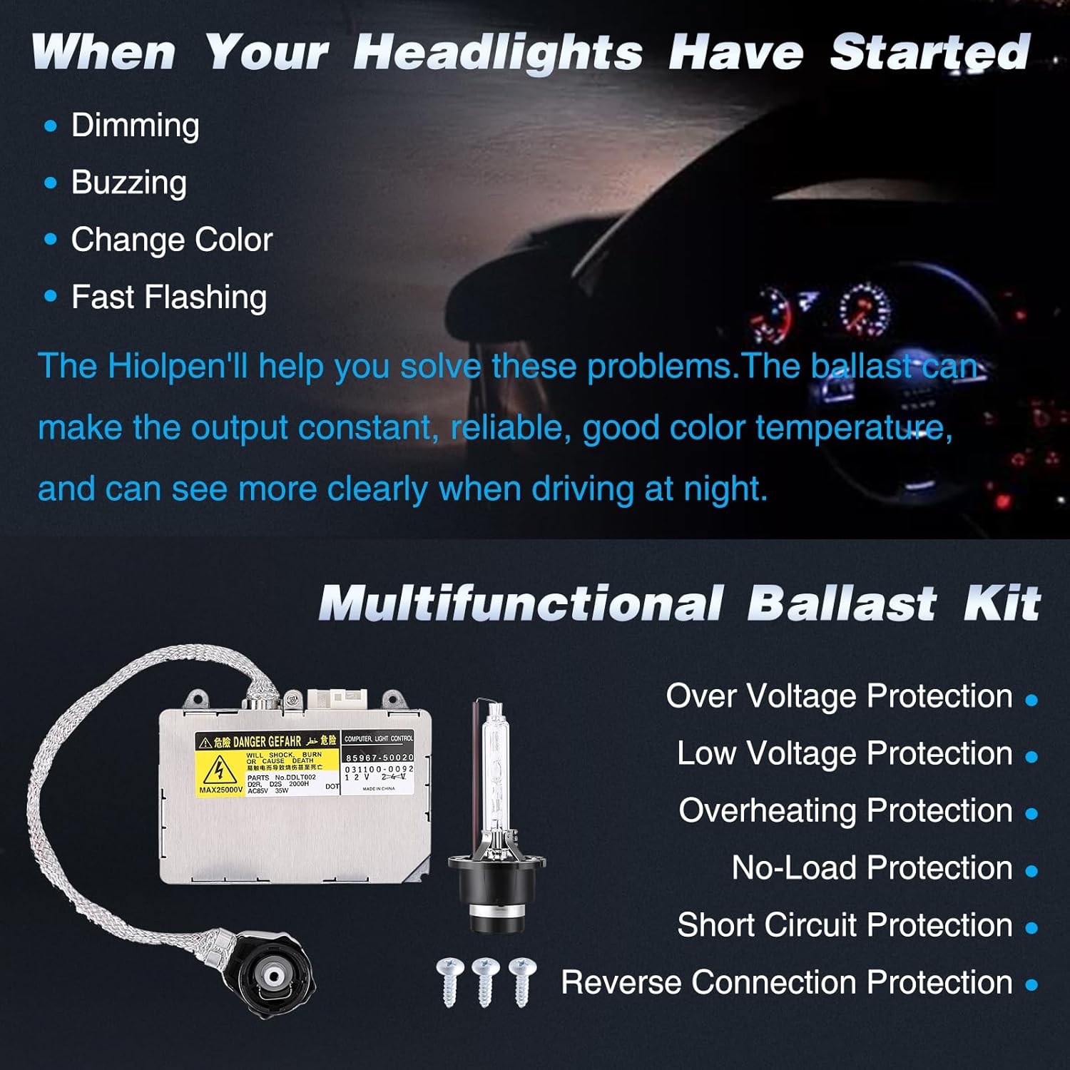 HID Headlight Ballast W/Igniter & D2S Bulb Suitable for Lexus ES300 ES330 GS300 GS400 GS430 IS300 LS430 RX300 RX330 RX350 RX400h SC430 KDLT002 DDLT002 85967-33010 Xenon Ballast Control Module