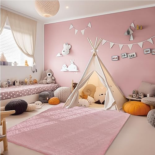 Miniatura 5 de XYORAINN Alfombras peludas de área de 4 x 6 pies, color rosa, súper suaves y esponjosas para sala de estar, alfombra suave para habitación de niños,
