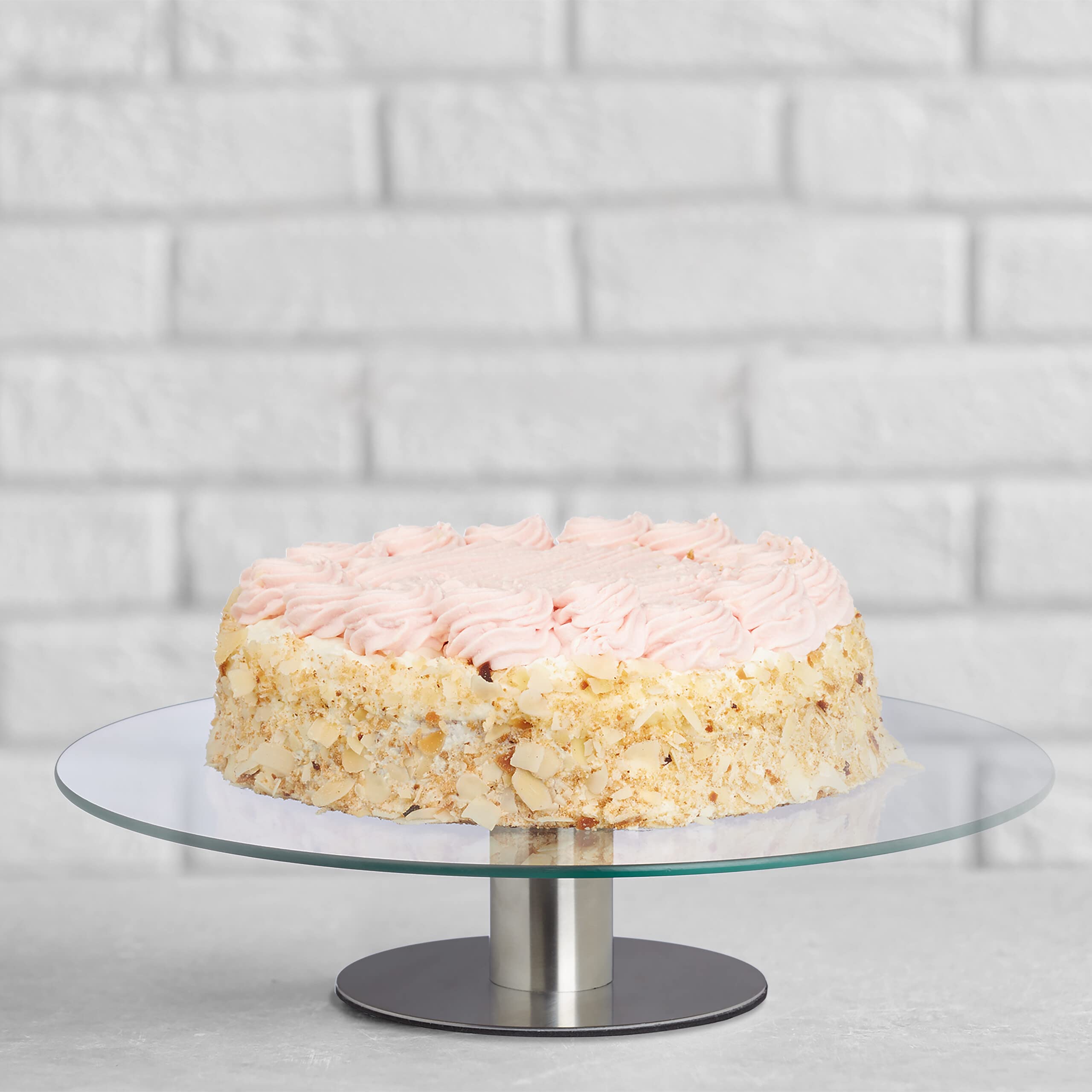 Relaxdays Patera na tort z nóżką, zestaw 2 szt., obrotowa, Ø 30 cm, do serwowania, okrągła patera na ciasto ze szkła, przezroczysta/srebrna