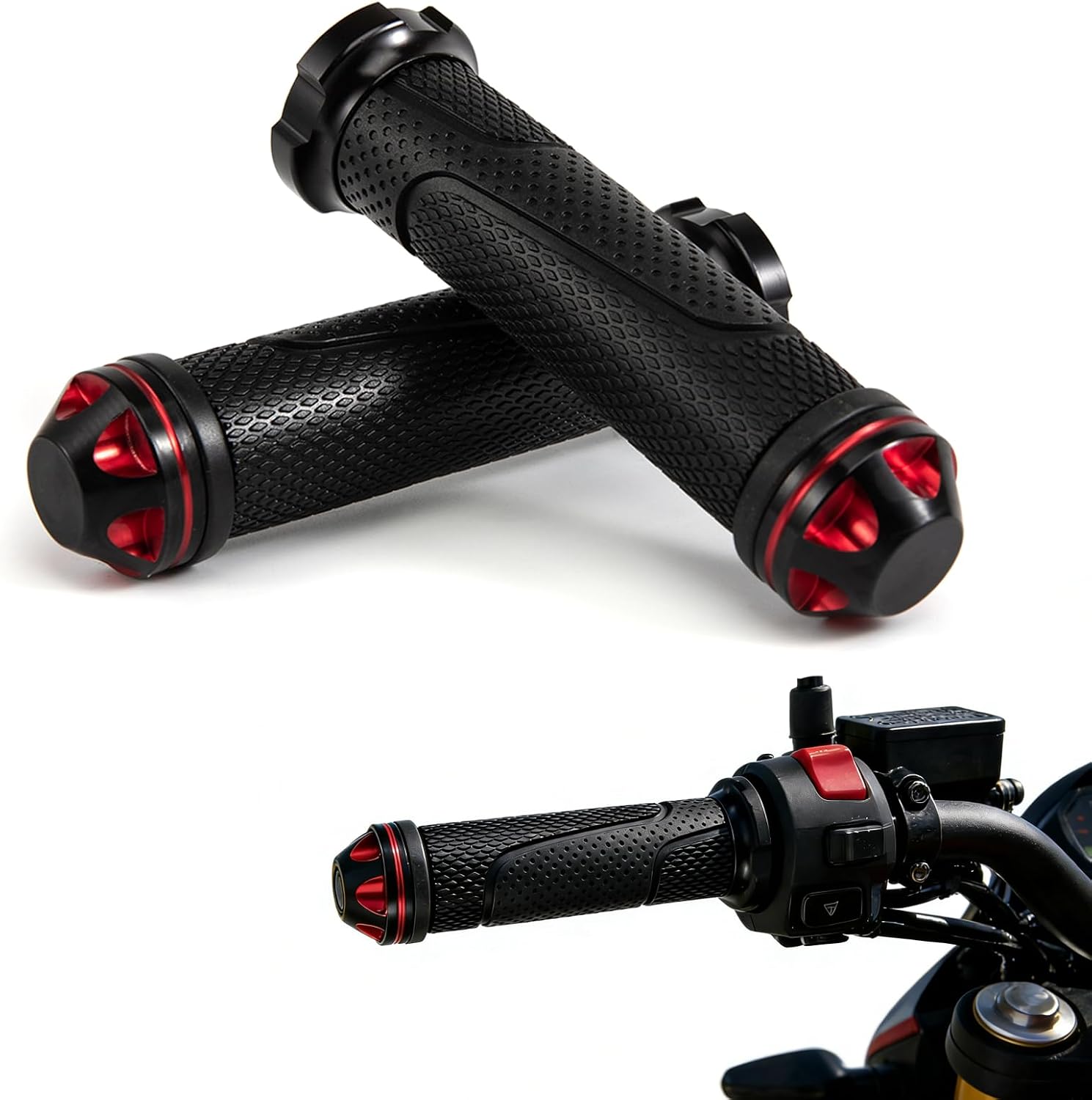 Universal Motorcycle Grips 7/8 Inch Handlebar Grips Motorcycle 22 mm Moped Grips Motorcycle Grips for Cafe Racer Bobber Chopper Scooter E-Bike ATV UTV Street Bike Dirty Bike