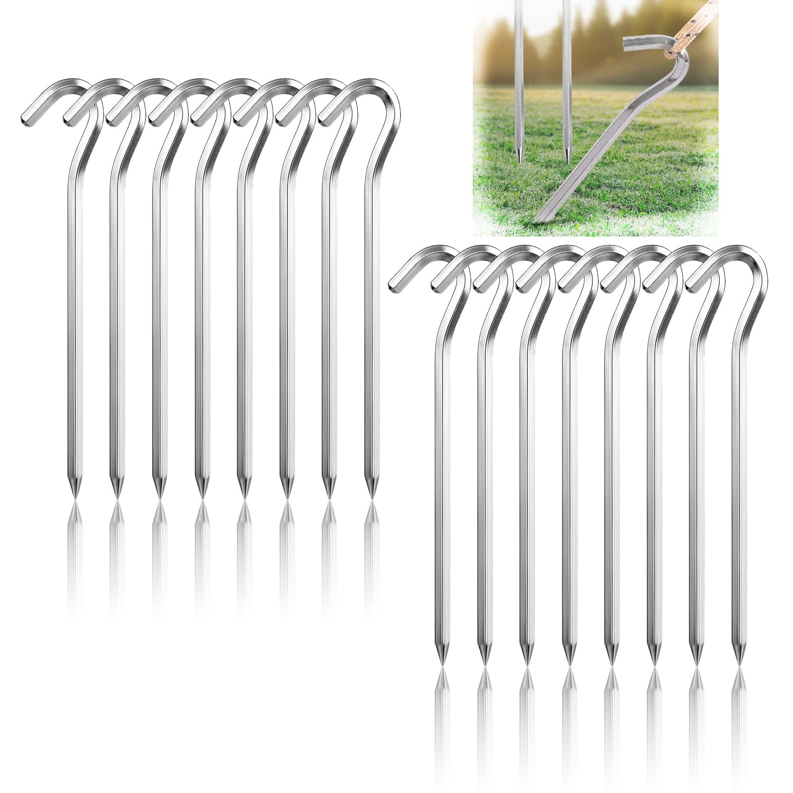 16 Pcs Tent Pegs,18cm Heavy Duty Tent Pegs Aluminum Alloy Rust Free Metal Gound Pegs Metal Gound Pegs for Camping Tents Trampoline Canopies Tent Peg