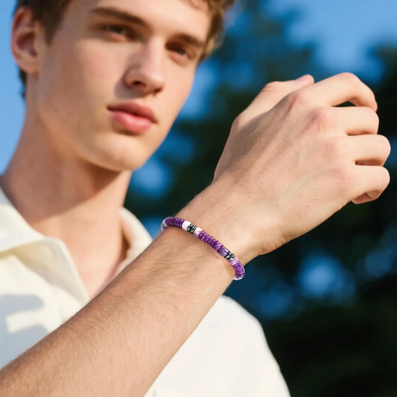 VIBILIA Healing Crystal Bracelets Beaded Bracelets for Men Women Natural Stone Adjustable Bracelets Unique Gifts for Father Son Grandfather Brother Friend - Image 5