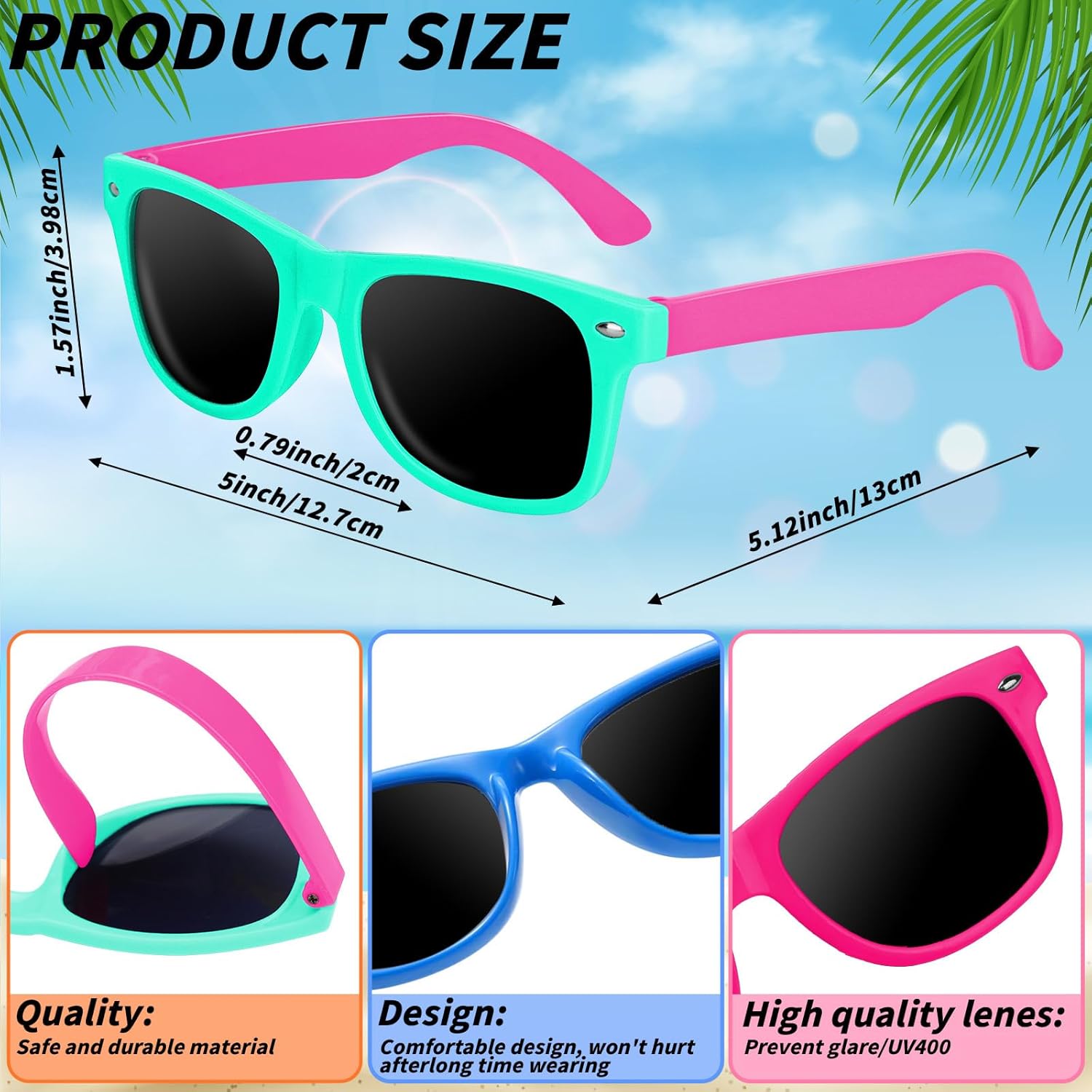 Kids Sunglasses Party Favors, Kid's Neon Sunglasses Bulk, Boys Girls Sun Glasses Pack for Summer Beach Supplies