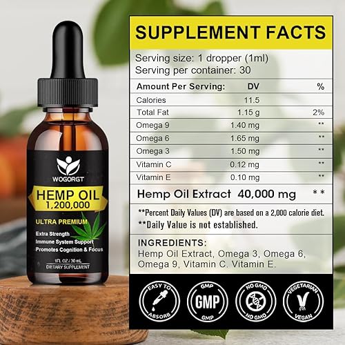 Miniatura 2 de Aceite de cáñamo orgánico (paquete de 2) - Extracto de aceite de cáñamo 100% natural, calmante, sueño, relajación, apoyo inmunológico, rico en