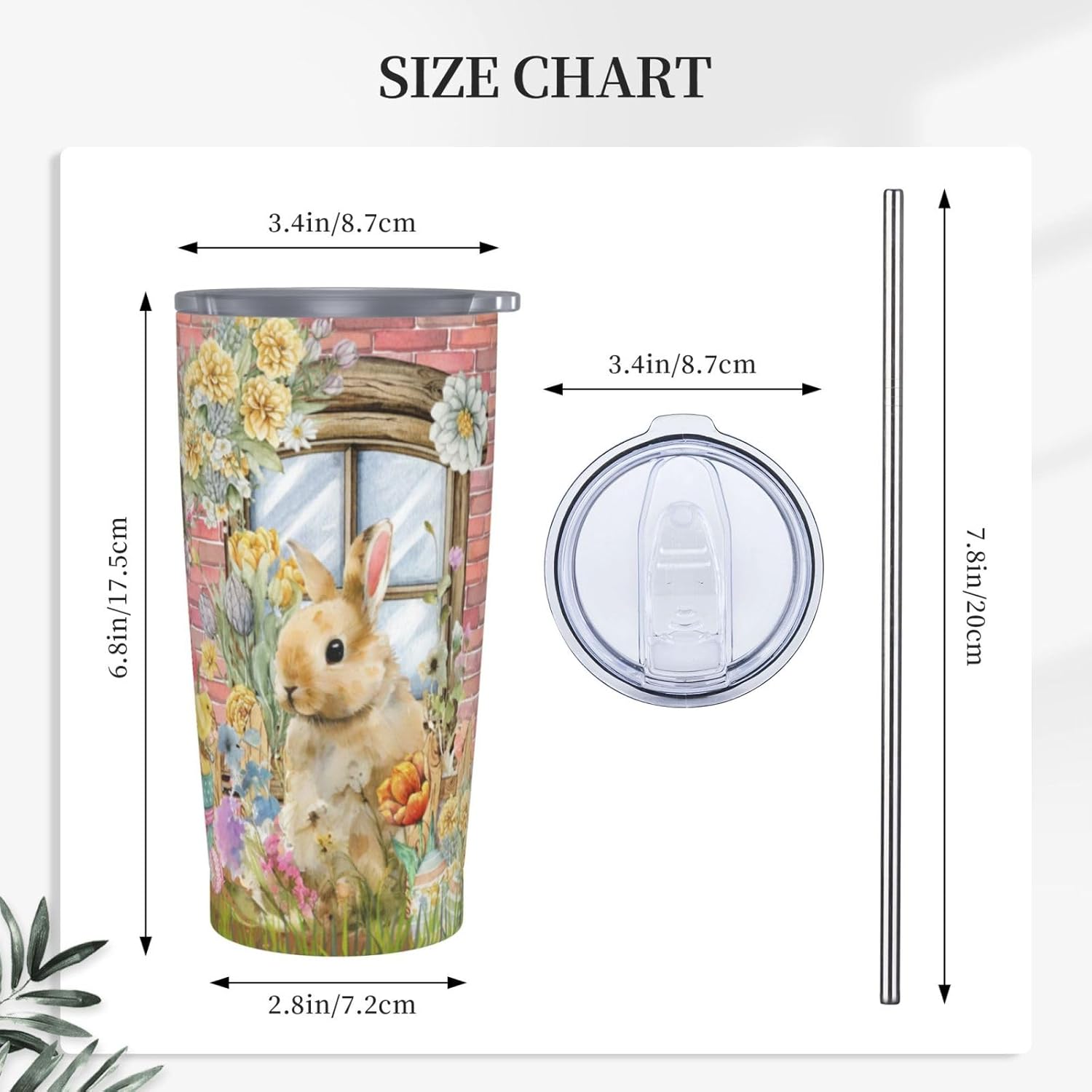 Worltoldb Easter Bunny 20oz Insulated Stainless Steel Tumbler With Lids And Straws Stainless Steel Double Wall Vacuum Insulated Travel Coffee Mug Leak-Proof Lid & Flip Lid For Hot And Cold Drinks - Image 3