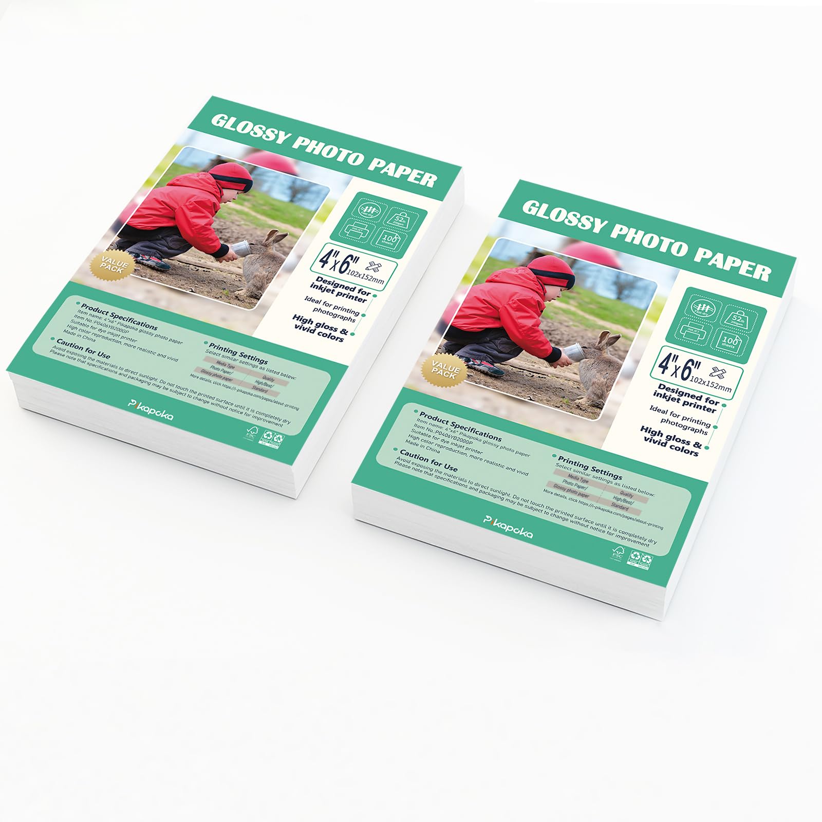 Pikapoka 4x6 Glossy Photo Paper, Photo Quality Paper for Inkjet Printer, 4R Photo Paper 52lb, 200 Bulk Pack