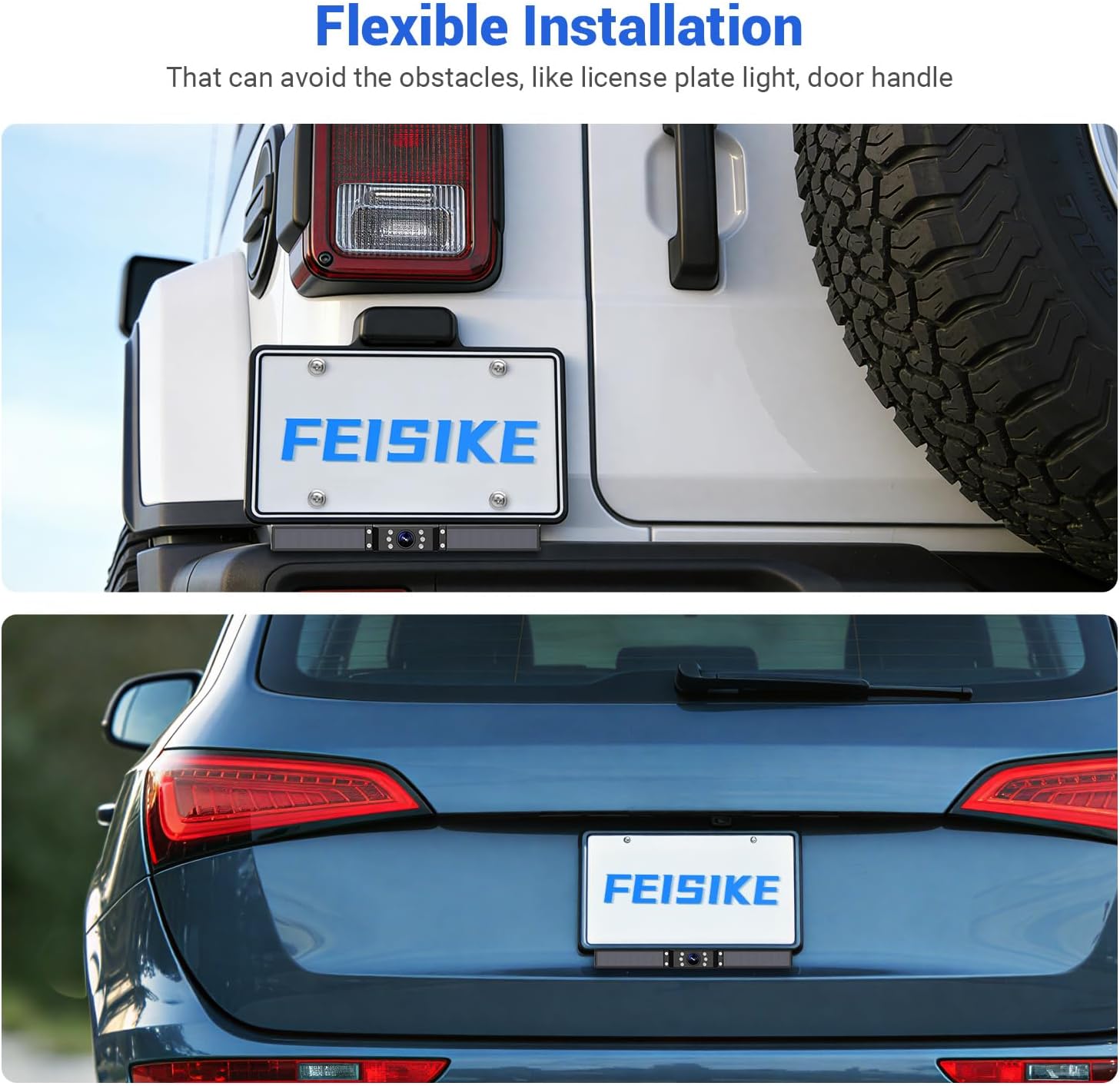 FEISIKE Solar Wireless Backup Camera with 5" 1080P Monitor, 10000mAh Rechargeable Battery, 2-Minute DIY Installation, IP69K Waterproof for Car, Truck, SUV, Van, Trailer